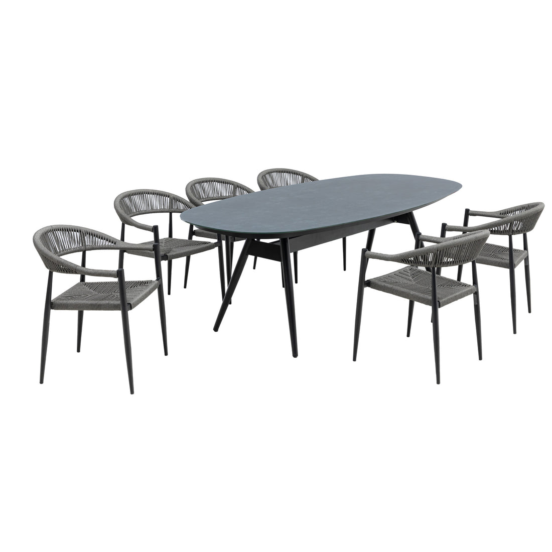 7 tlg. Alu / Polyrope Cord Dining Set Luis in grau inkl. Dining Tisch Puro