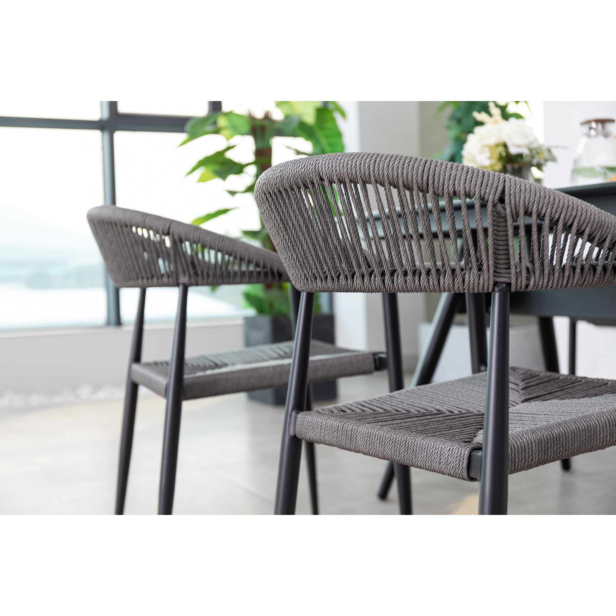 7 tlg. Alu / Polyrope Cord Dining Set Luis in grau inkl. Dining Tisch Puro