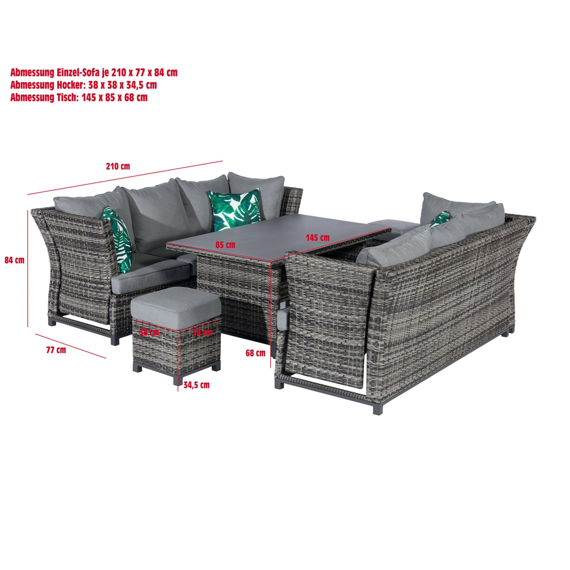 Bestseller: Dining Eck-Lounge Set Havanna Deluxe Moon grey - 3in1 Funktion (variabel stellbar) / stufenlos verstellbare Armlehnen