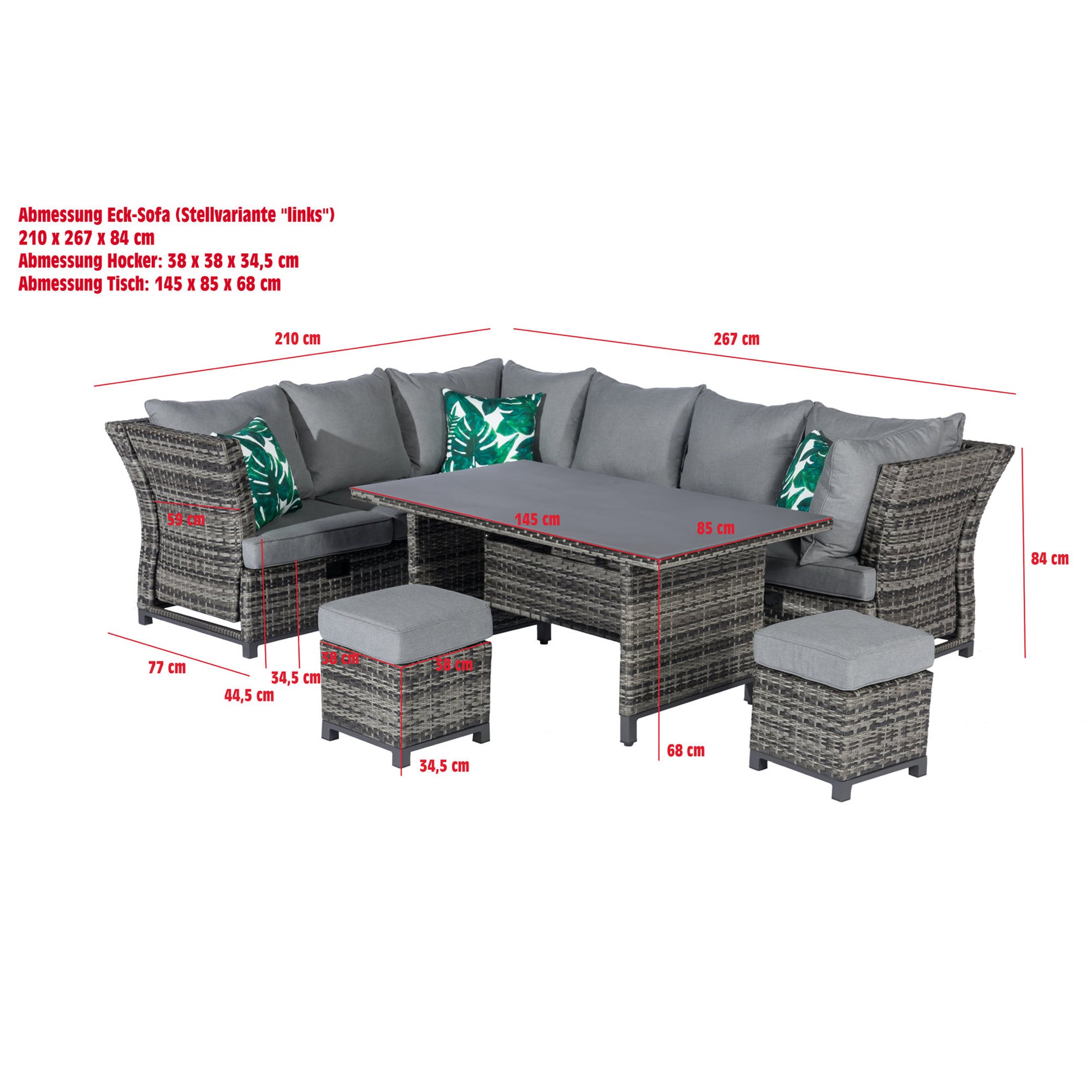 Bestseller: Dining Eck-Lounge Set Havanna Deluxe Moon grey - 3in1 Funktion (variabel stellbar) / stufenlos verstellbare Armlehnen