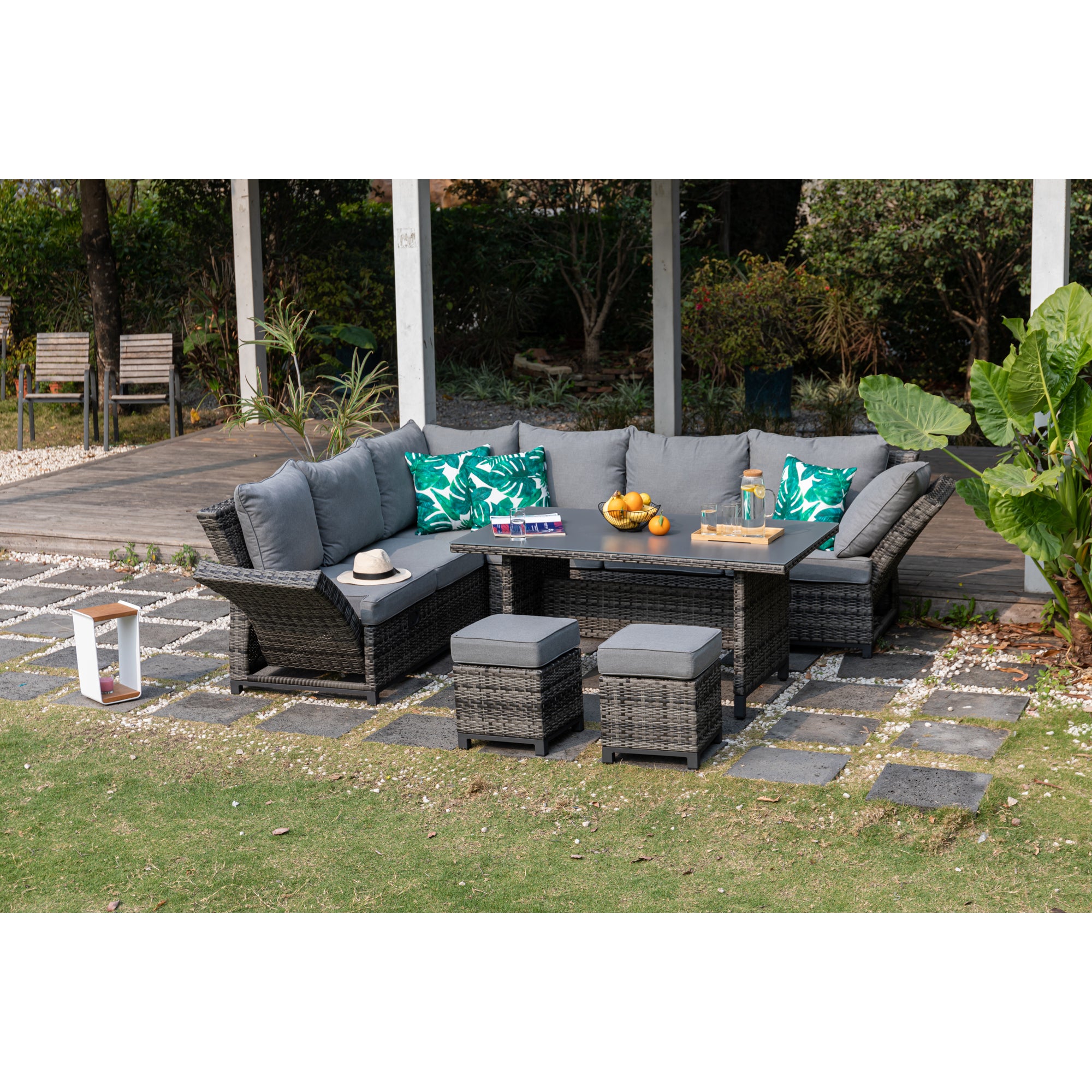 Bestseller: Dining Eck-Lounge Set Havanna Deluxe Moon grey - 3in1 Funktion (variabel stellbar) / stufenlos verstellbare Armlehnen