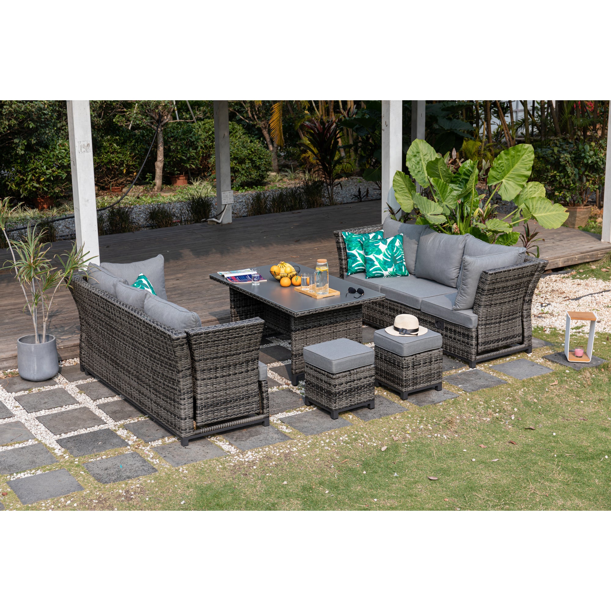 Bestseller: Dining Eck-Lounge Set Havanna Deluxe Moon grey - 3in1 Funktion (variabel stellbar) / stufenlos verstellbare Armlehnen