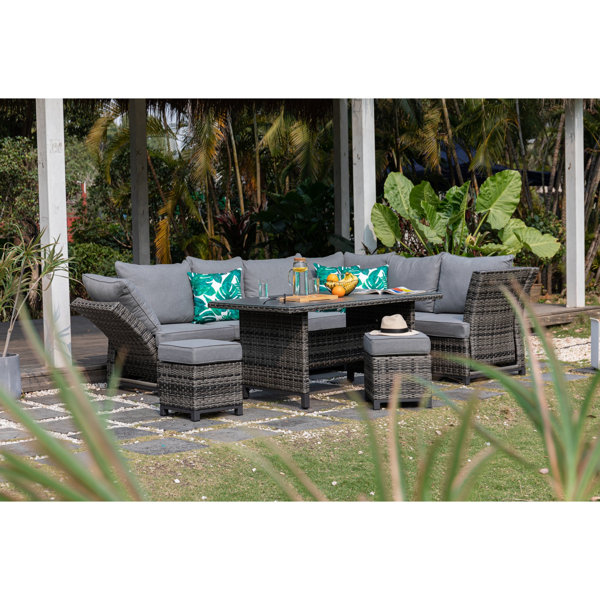 Bestseller: Dining Eck-Lounge Set Havanna Deluxe Moon grey - 3in1 Funktion (variabel stellbar) / stufenlos verstellbare Armlehnen