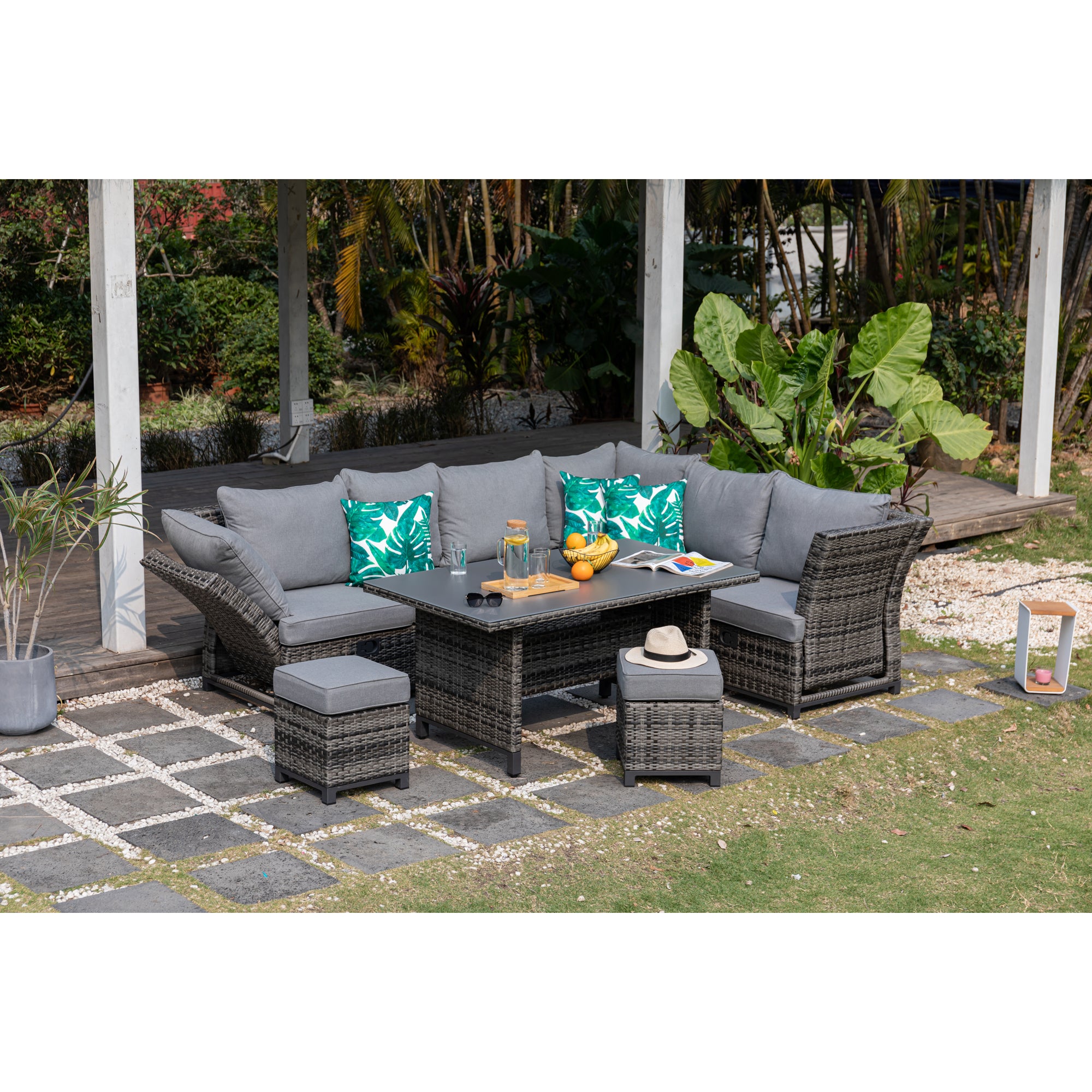 Bestseller: Dining Eck-Lounge Set Havanna Deluxe Moon grey - 3in1 Funktion (variabel stellbar) / stufenlos verstellbare Armlehnen