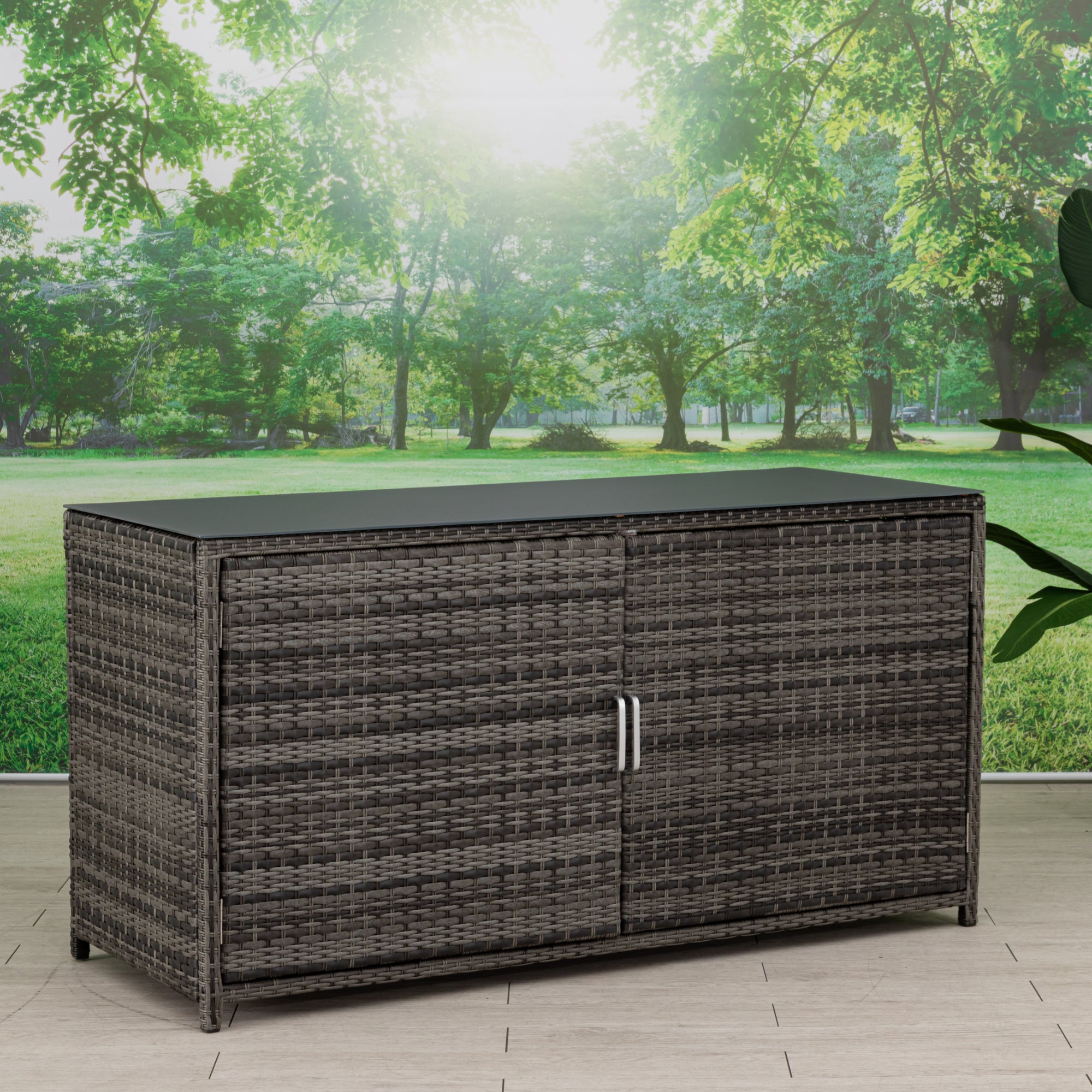 Kissenbox & Sideboard in einem! Havanna Deluxe Moon Grey inkl. Abdeckung & Glasplatte