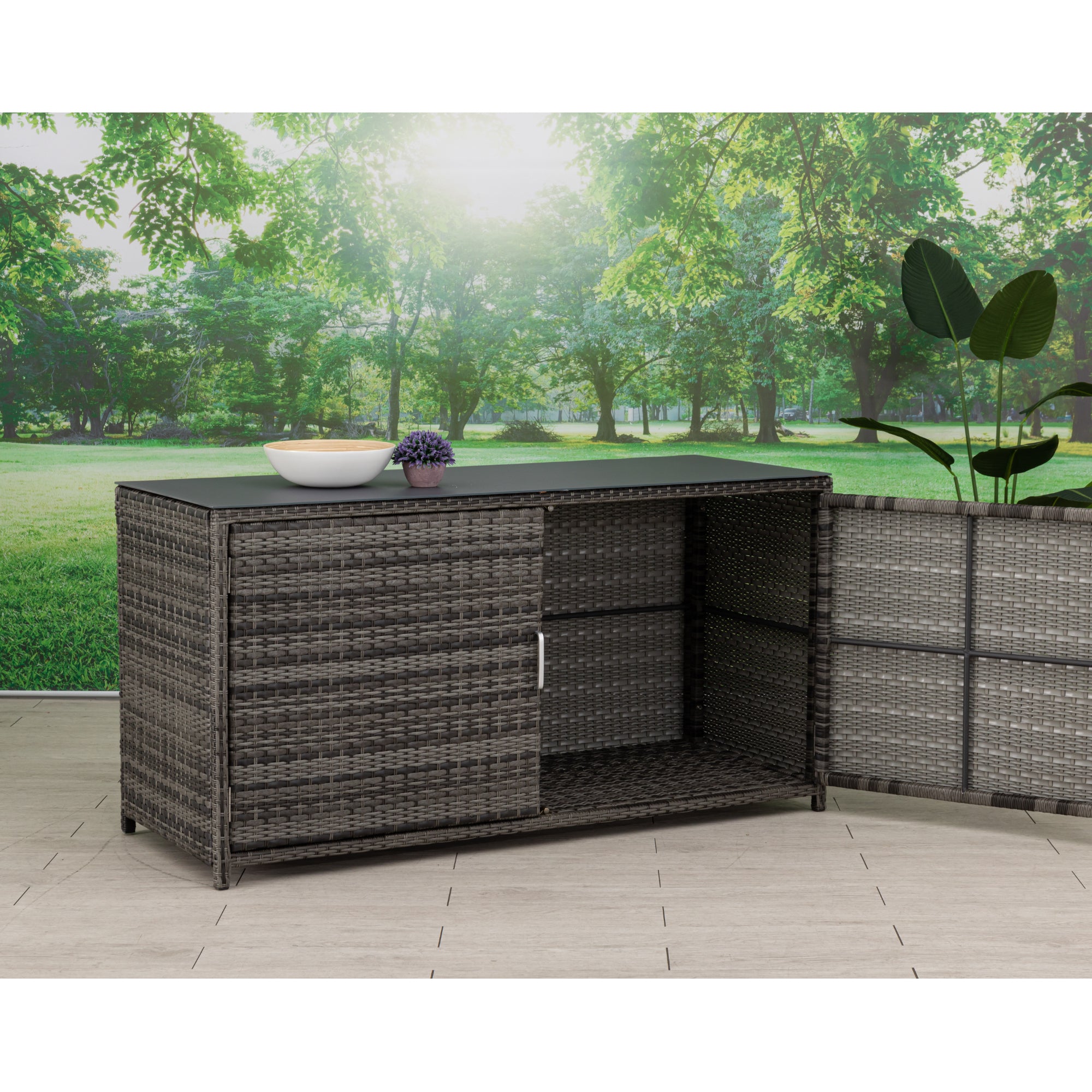 Kissenbox & Sideboard in einem! Havanna Deluxe Moon Grey inkl. Abdeckung & Glasplatte
