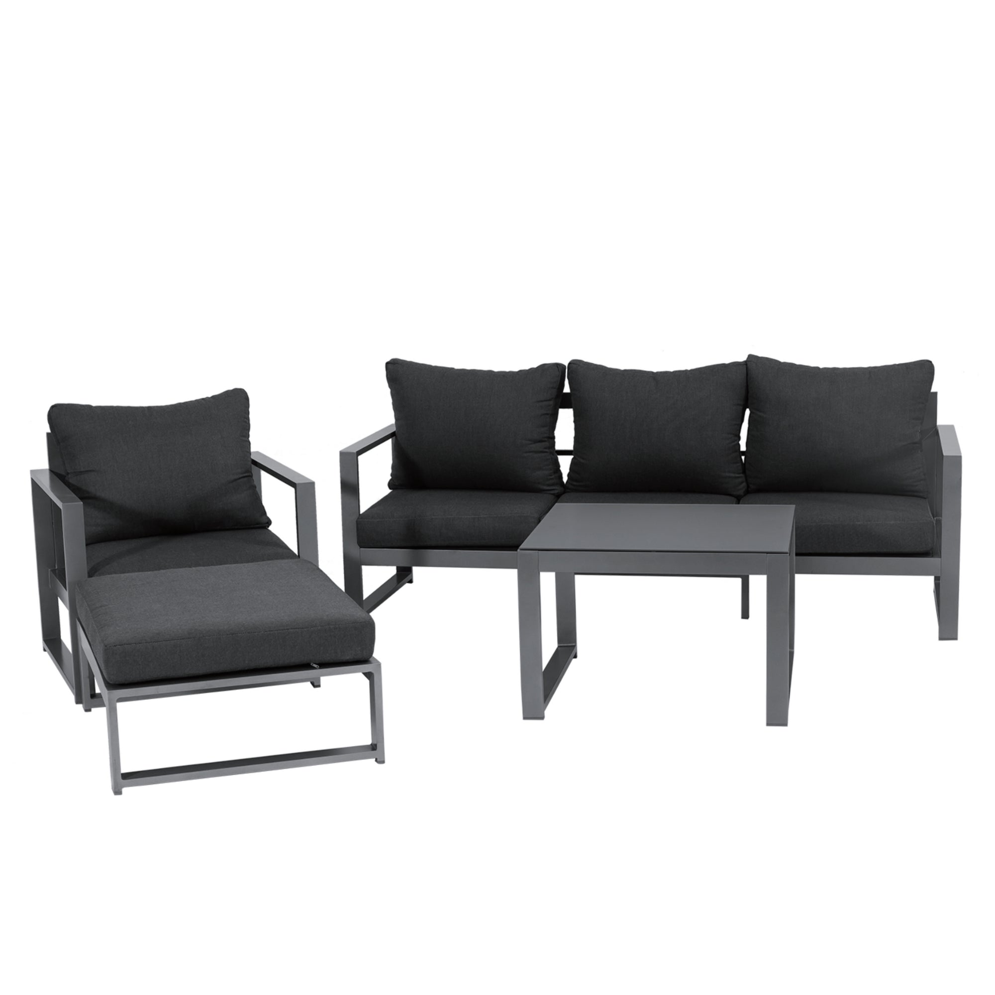 Lounge Set Santana inkl. Sessel & Hocker / Pures Aluminium in moderner Form