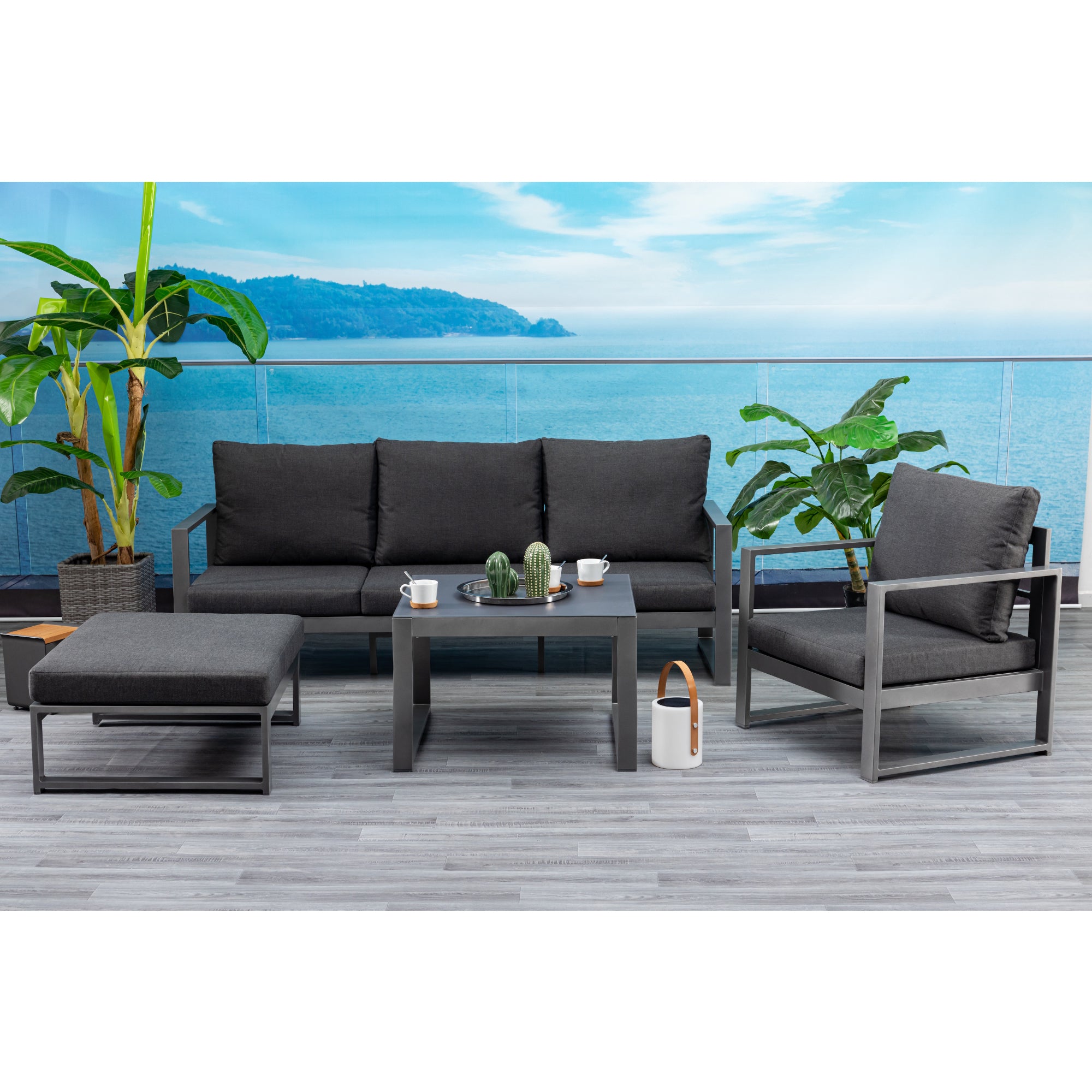 Lounge Set Santana inkl. Sessel & Hocker / Pures Aluminium in moderner Form