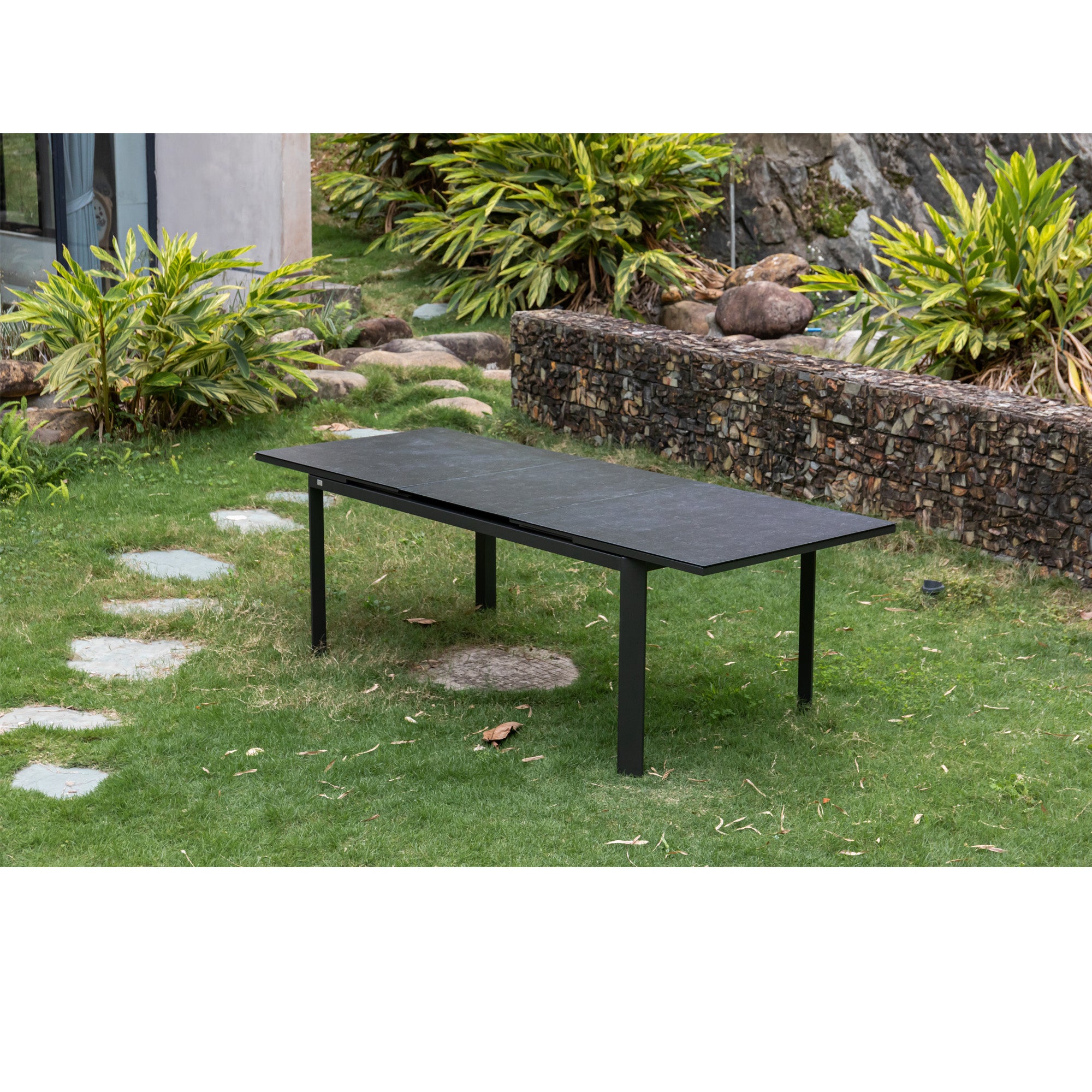Ausziehtisch Colmar 180 / 240x90x76cm / Aluminium-Gestell kombiniert mit einer Keramikglasplatte