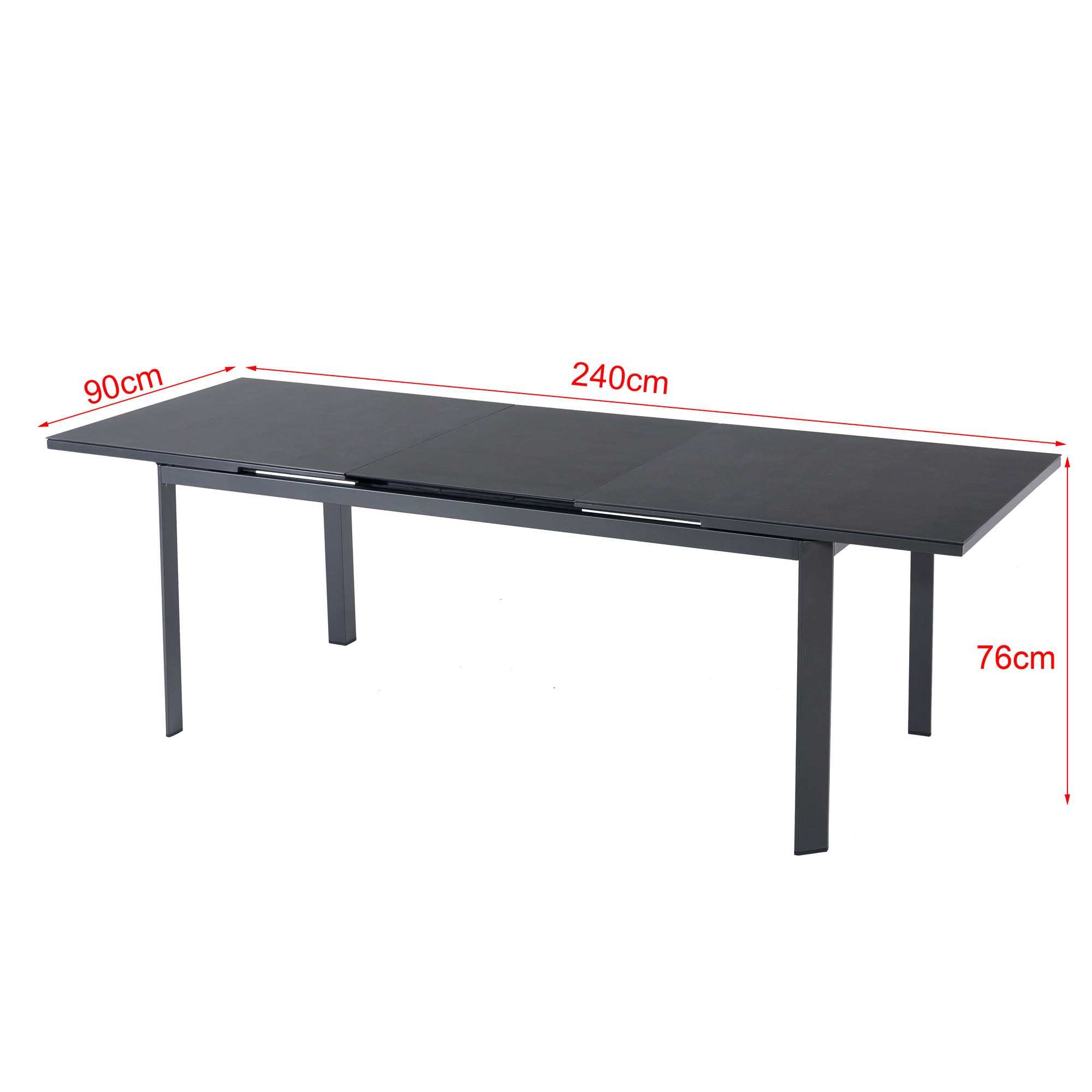 Ausziehtisch Colmar 180 / 240x90x76cm / Aluminium-Gestell kombiniert mit einer Keramikglasplatte