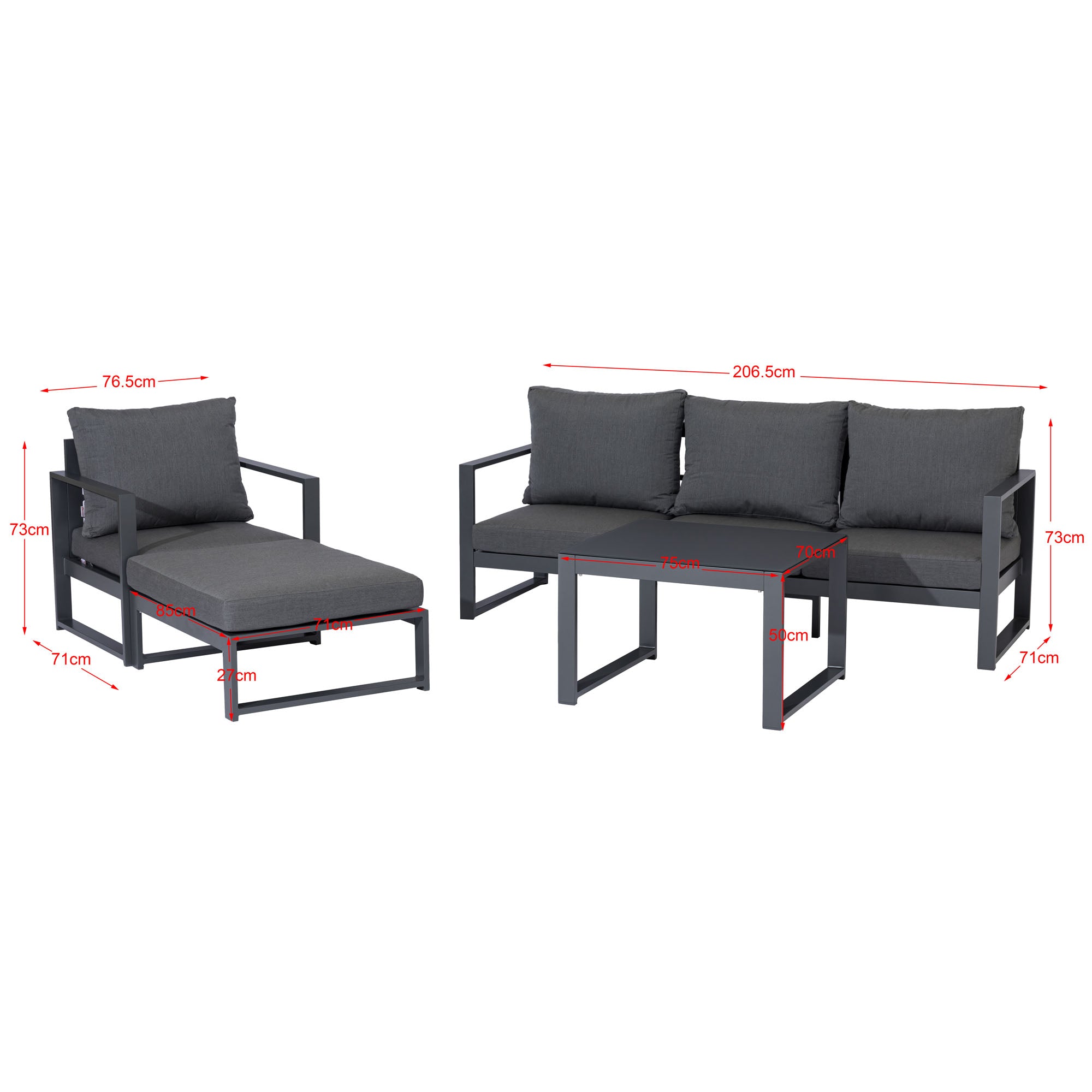 Lounge Set Santana inkl. Sessel & Hocker / Pures Aluminium in moderner Form