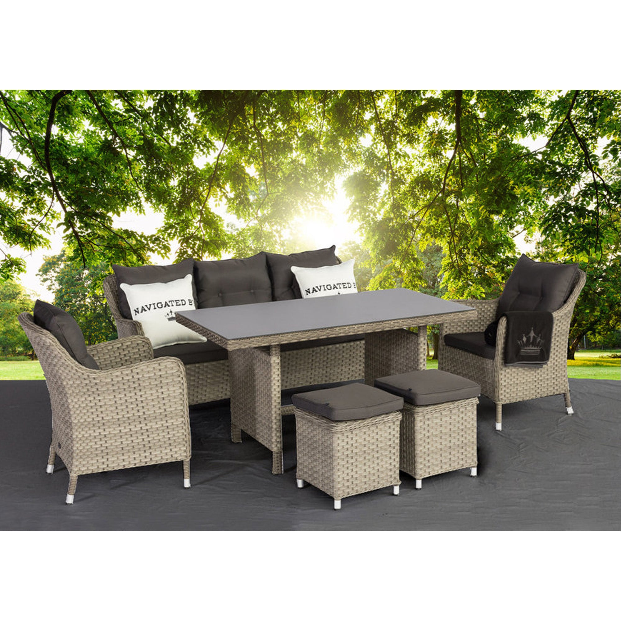 Dining Lounge Set Davos inkl. Zierkissen und Kronen Fleecedecke