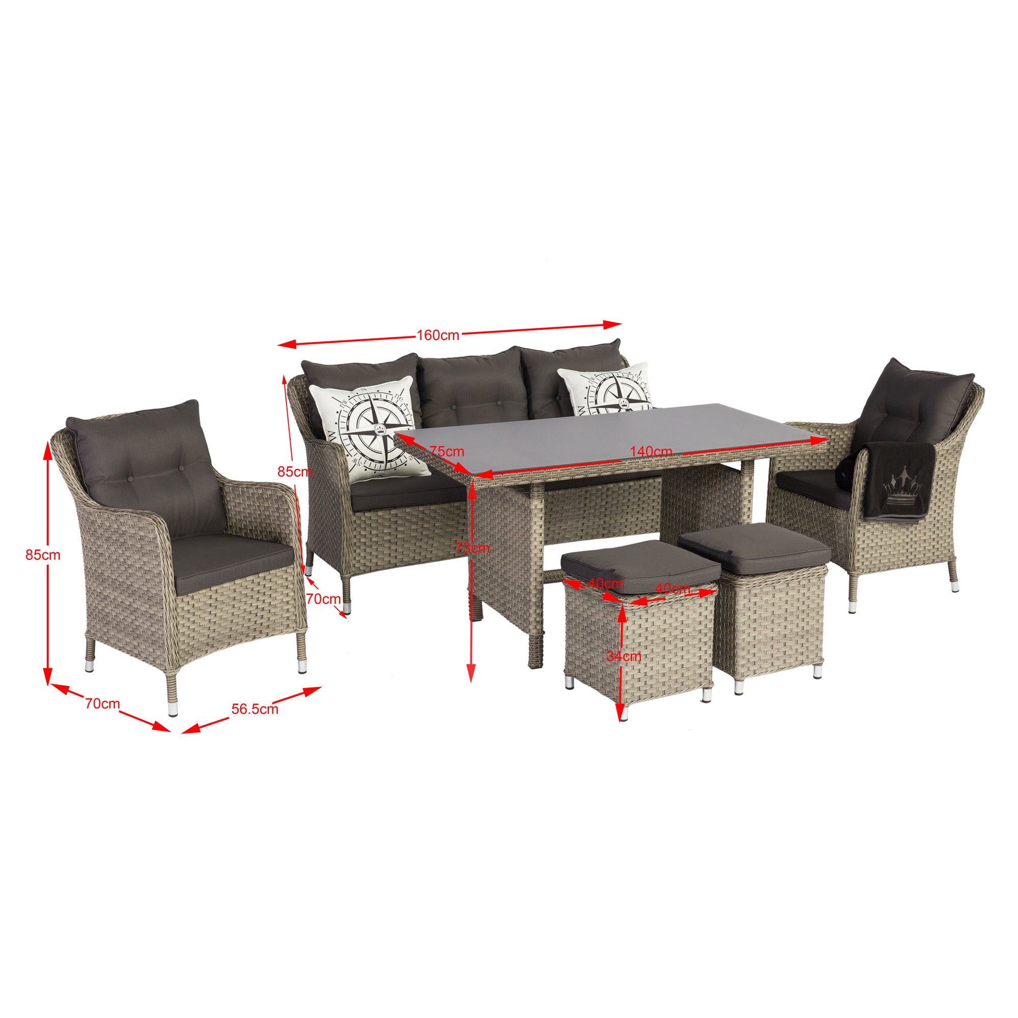 Dining Lounge Set Davos inkl. Zierkissen und Kronen Fleecedecke
