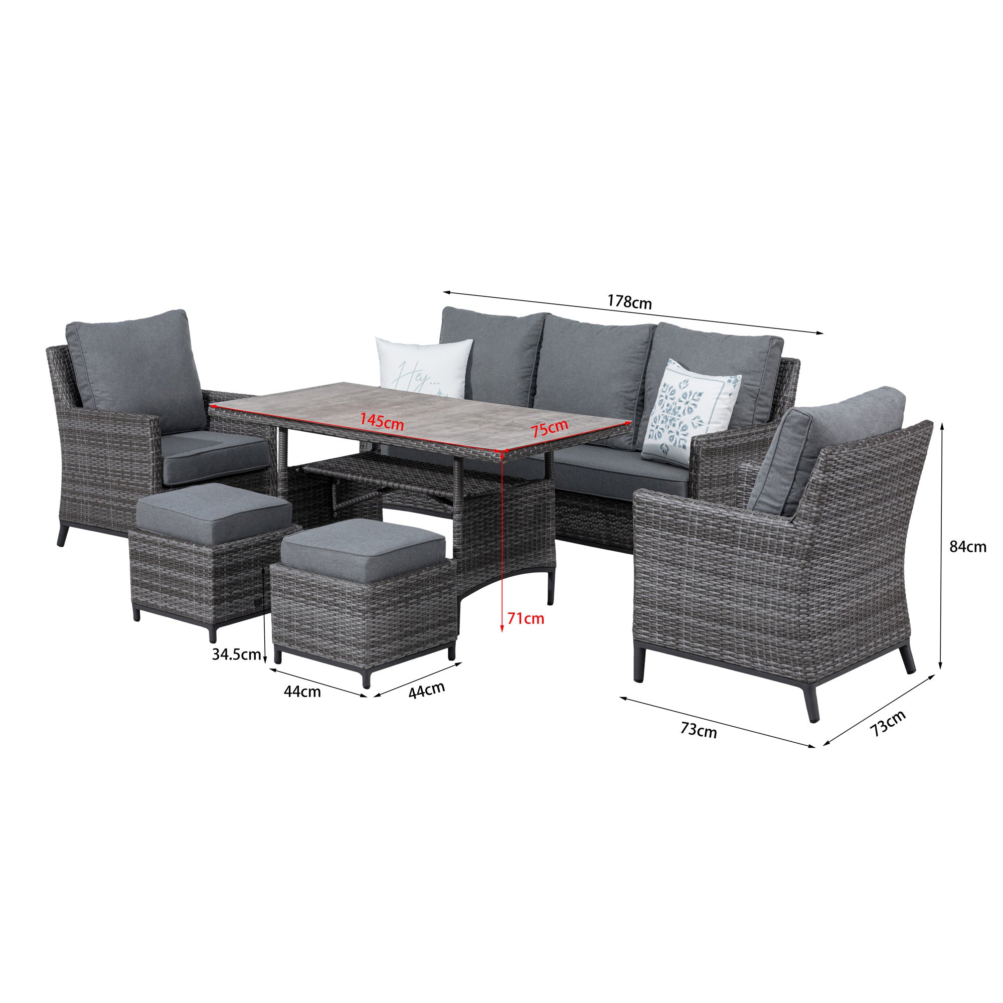 Design Dining Lounge Set Ancona in Arctic grau inkl Hocker / hoher Tisch ideal zum Speisen