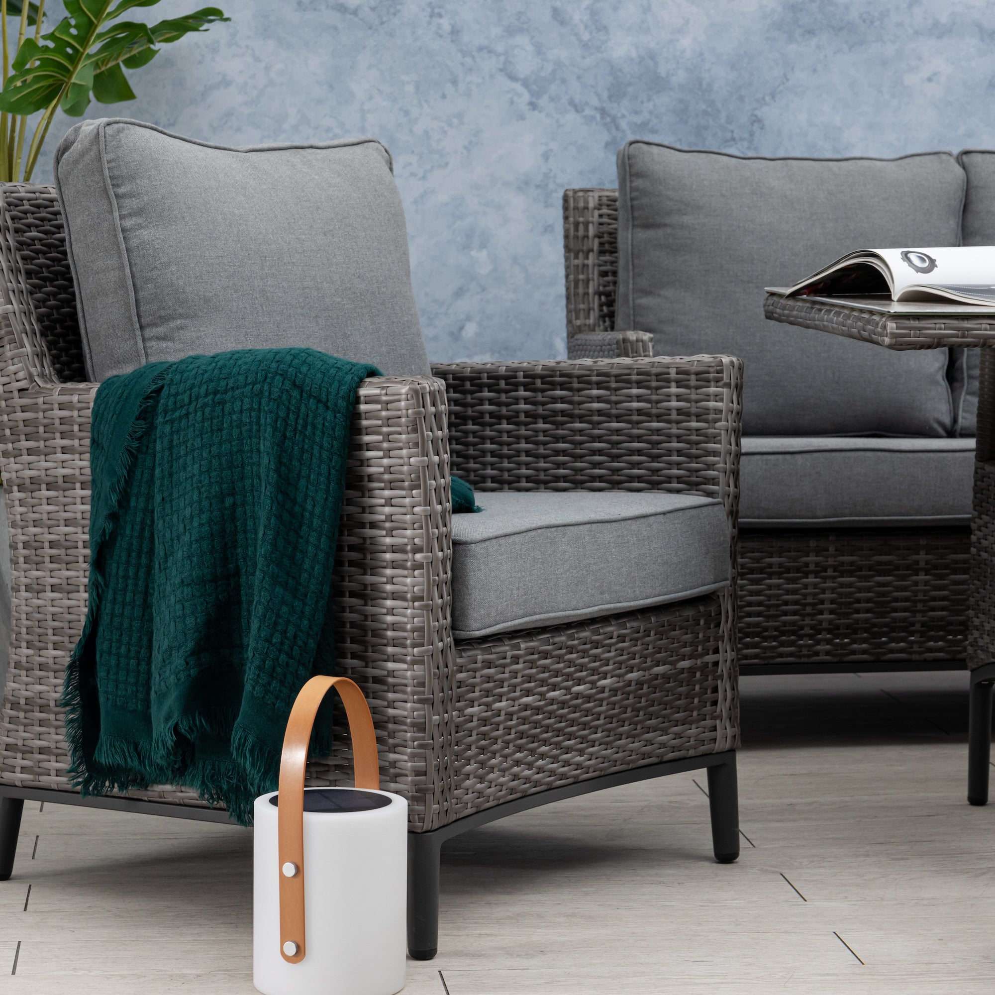 Design Dining Lounge Set Ancona in Arctic grau inkl Hocker / hoher Tisch ideal zum Speisen