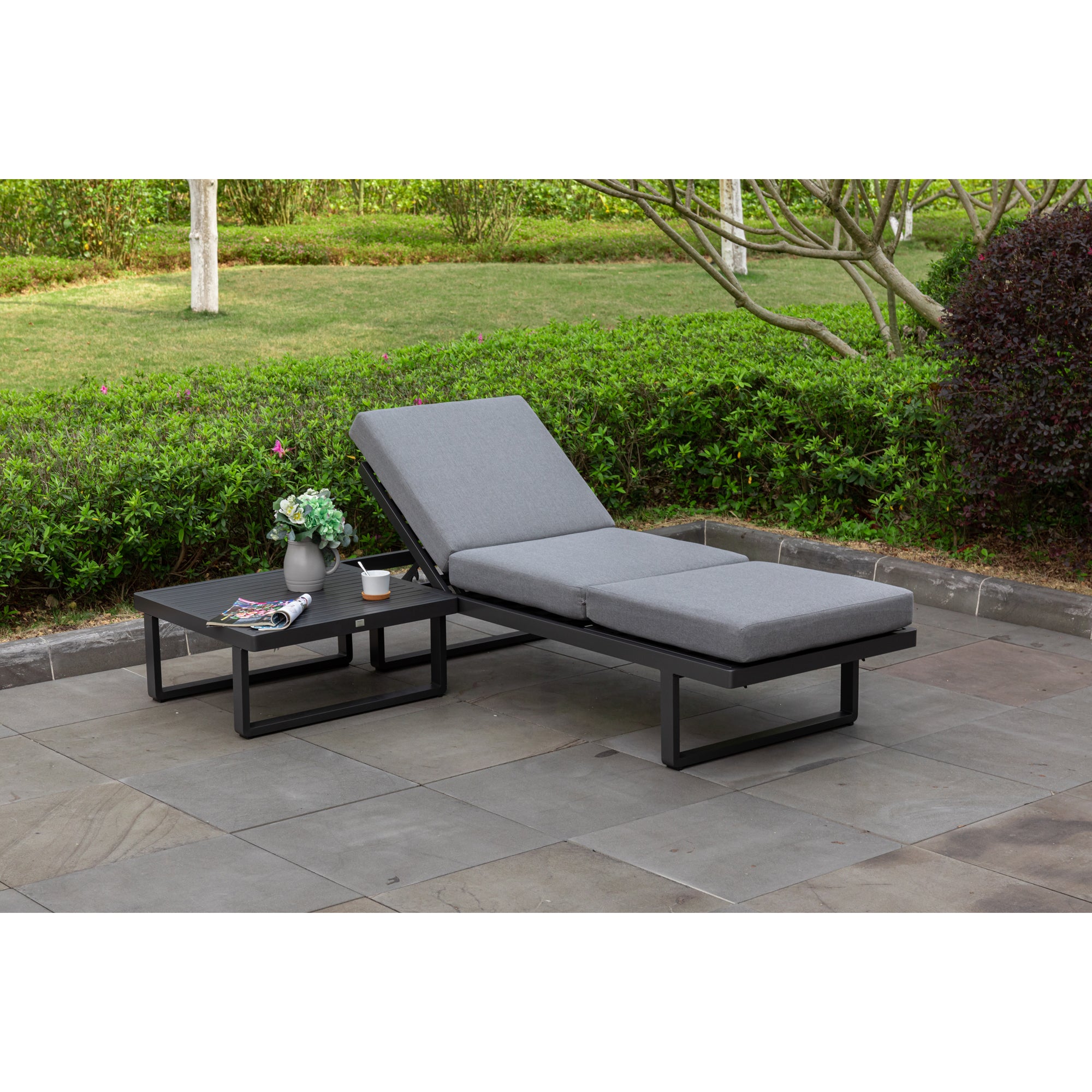 2 tlg. Luxus Alu Multifunktions- Lounge Set Tesoro inkl. Sonnenliege und Hocker