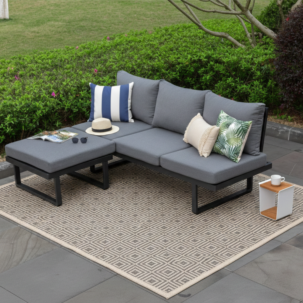 2 tlg. Luxus Alu Multifunktions- Lounge Set Tesoro inkl. Sonnenliege und Hocker