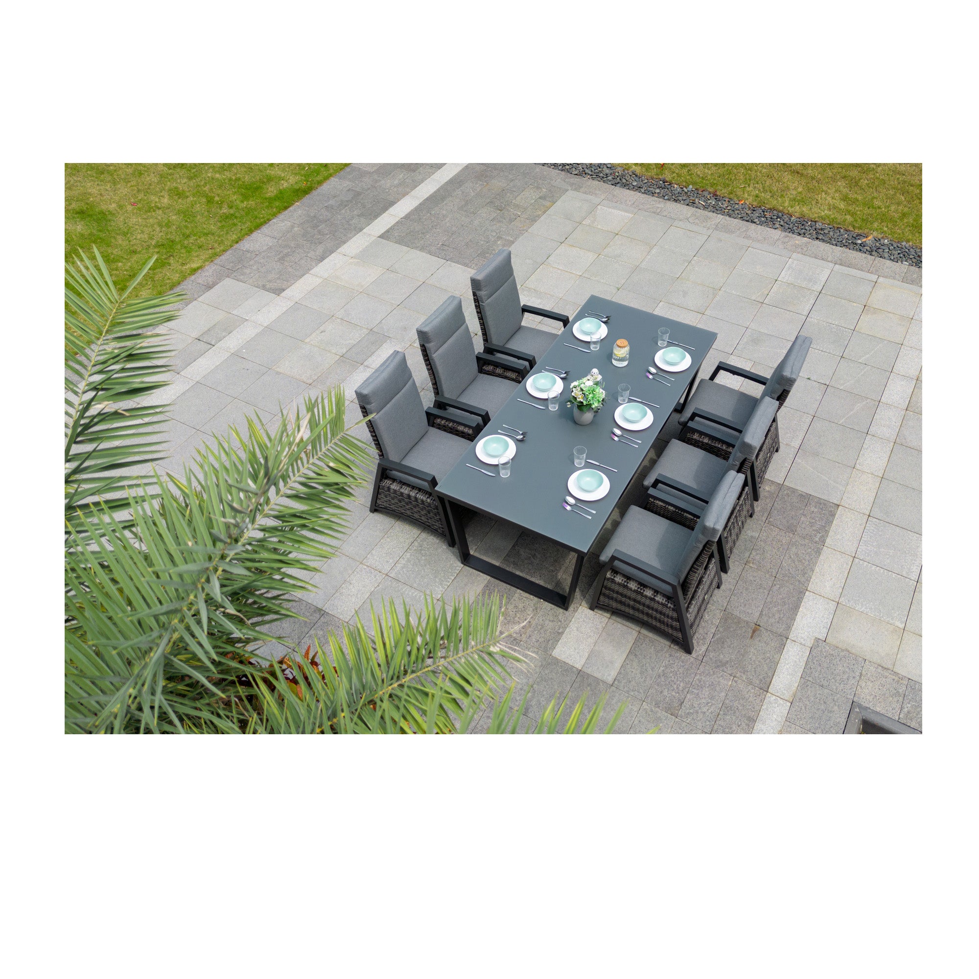 Designer Essgruppe Ravello mit verstellbarer Rückenlehne & großem Esstisch