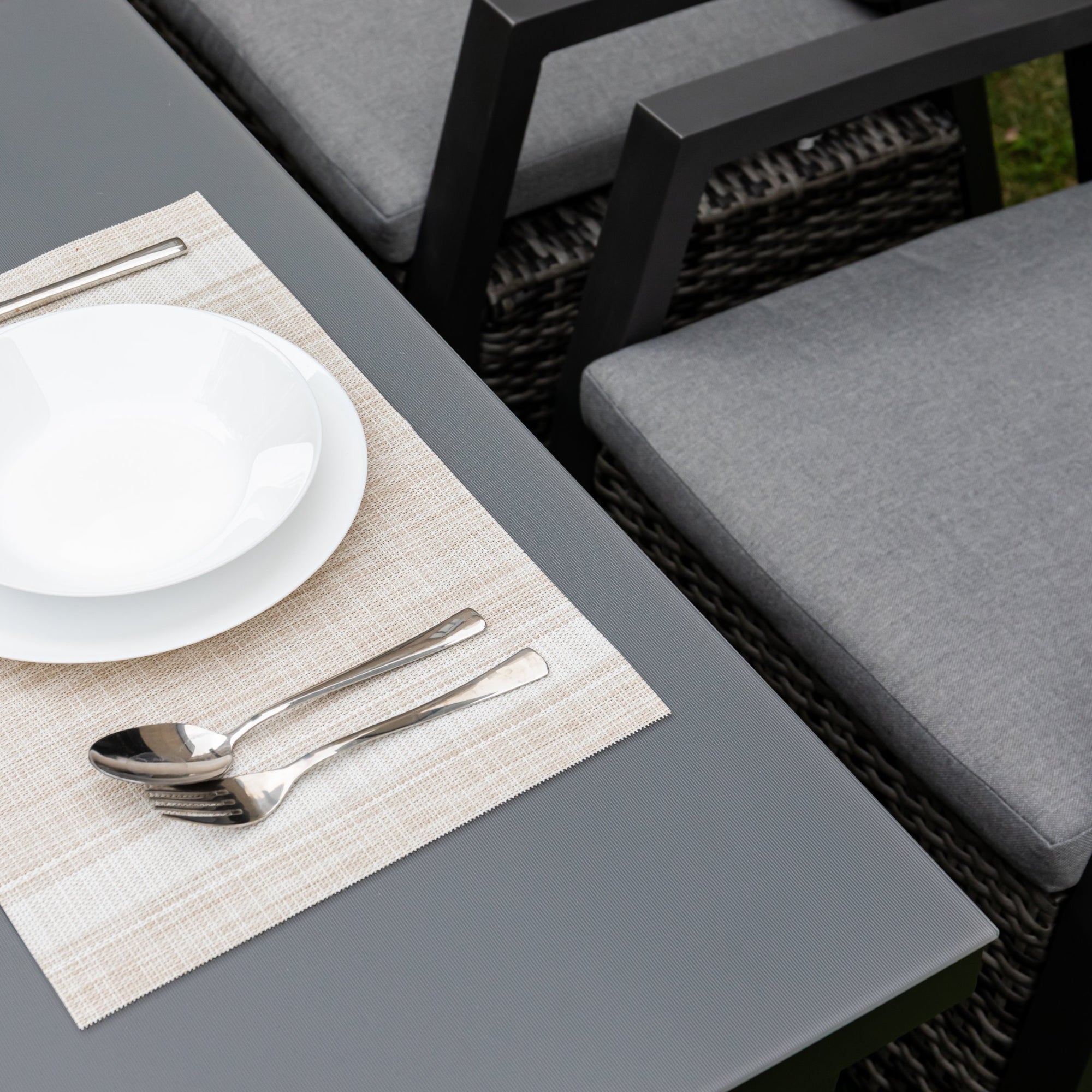 ☀️Summer Deal !☀️ ELEGANT! Aluminium Dining Tisch Ravello mit aufliegender Strukturglasplatte 220x100x75cm