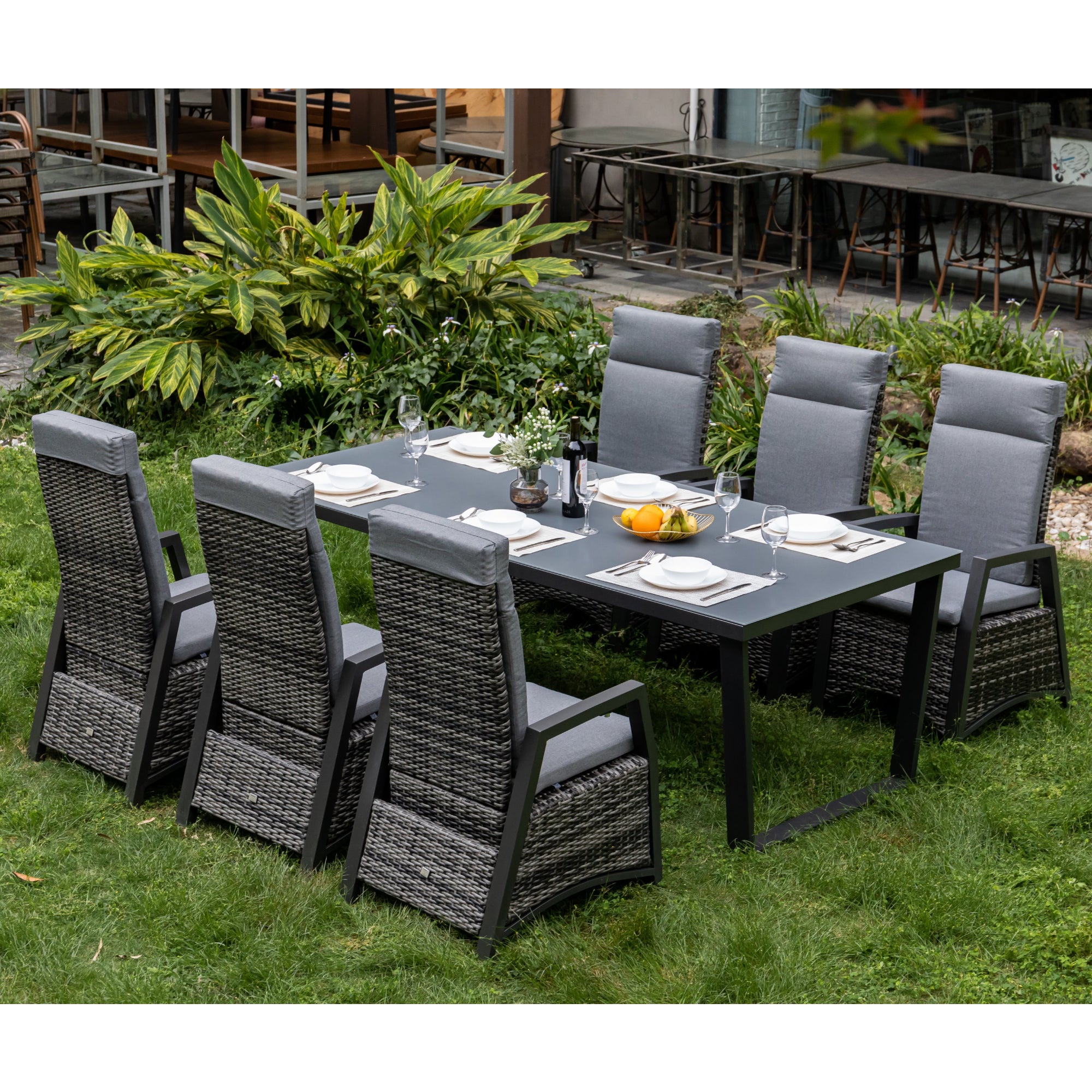 ☀️Summer Deal !☀️ ELEGANT! Aluminium Dining Tisch Ravello mit aufliegender Strukturglasplatte 220x100x75cm