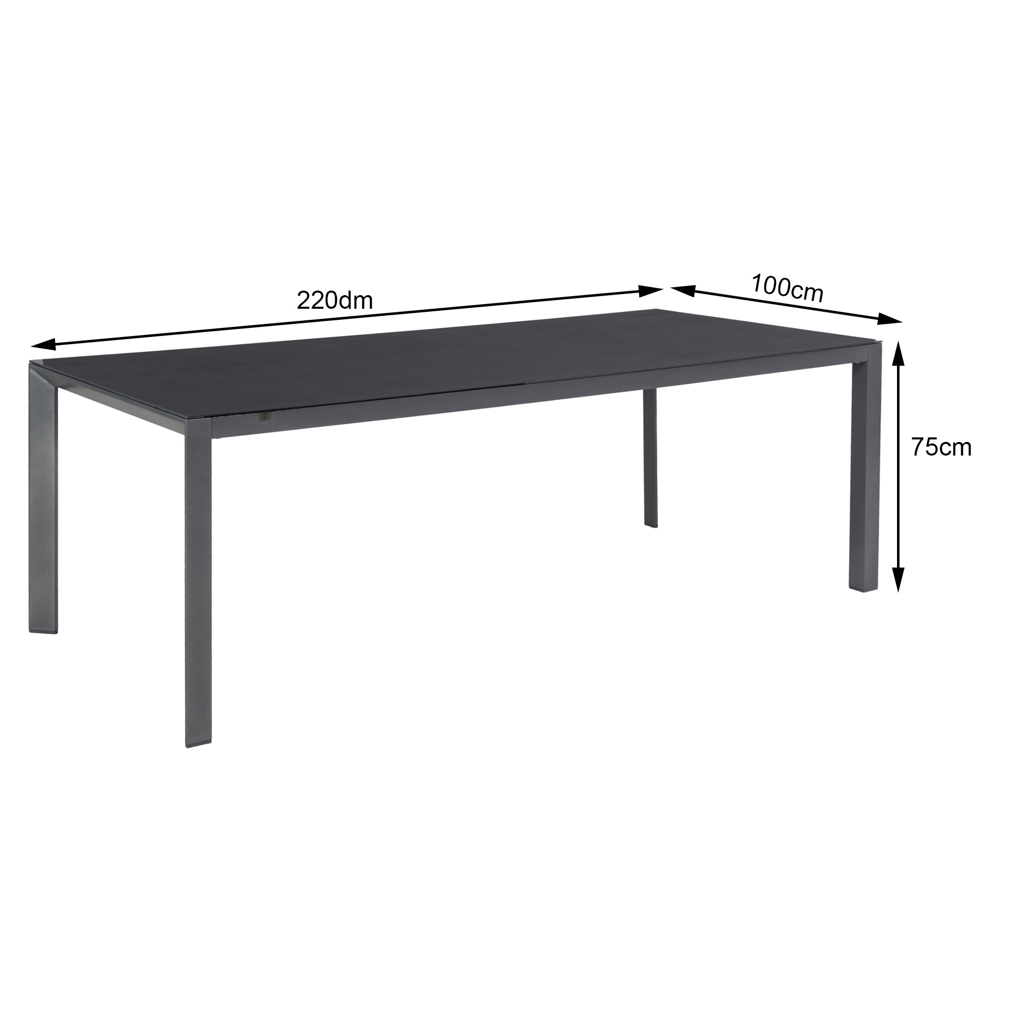 ☀️Summer Deal !☀️ Aluminium Dining Tisch Gan 220x100x75cm inkl. Keramikglasplatte