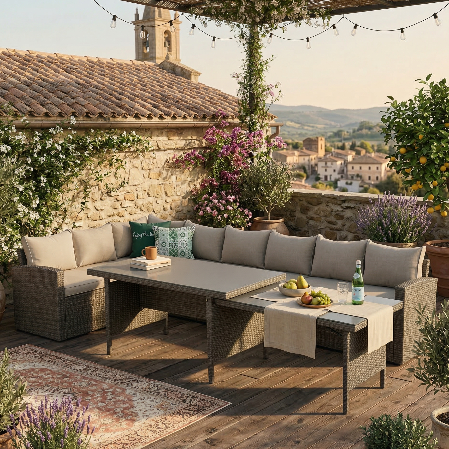 SUMMER SALE ☀️⛱️🏝️ XXL Dining Eck-Lounge Set Monza inkl. Sessel mit ausziehbarem Tisch beidseitig stellbar