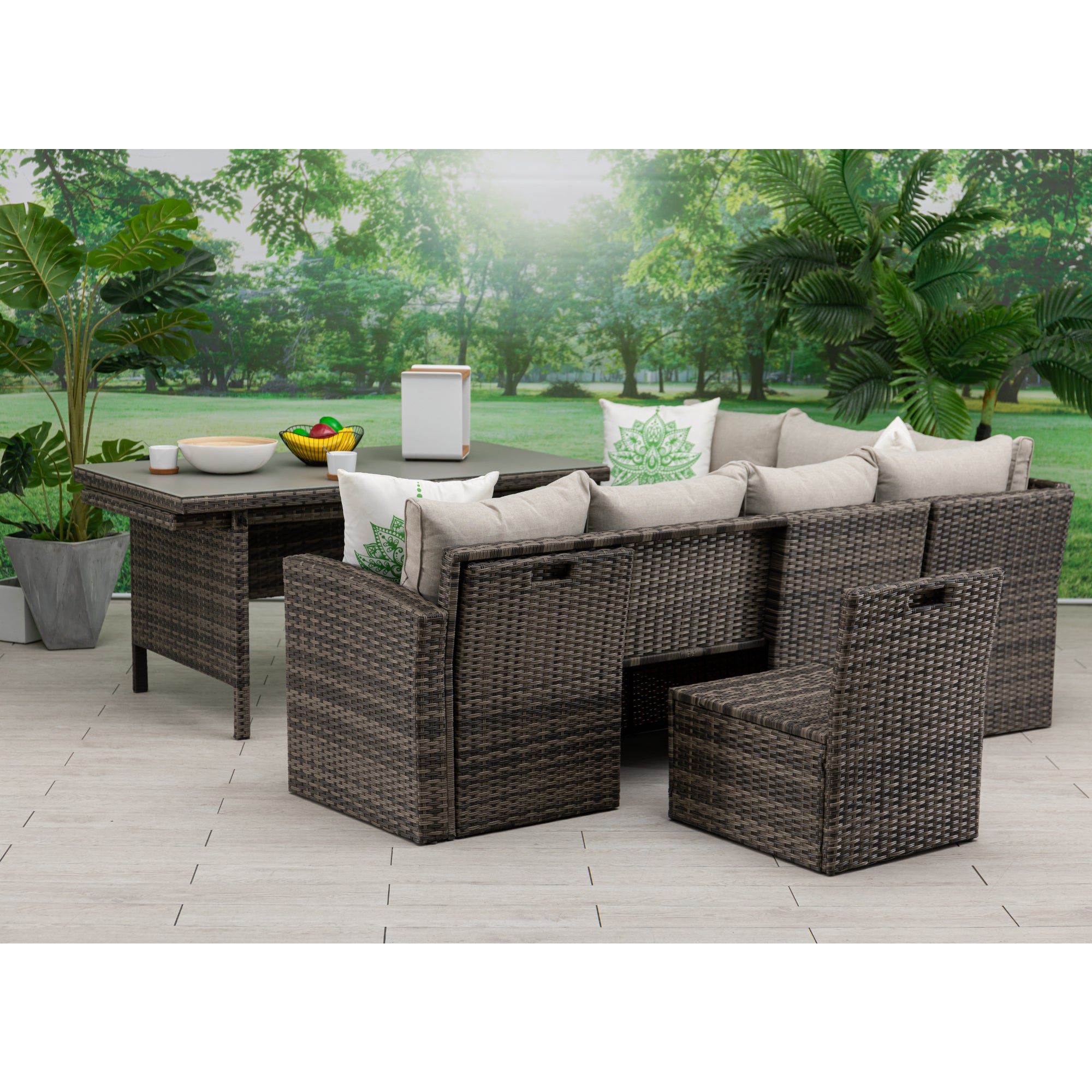 XXL Dining Eck-Lounge Set Monza inkl. Sessel mit ausziehbarem Tisch beidseitig stellbar