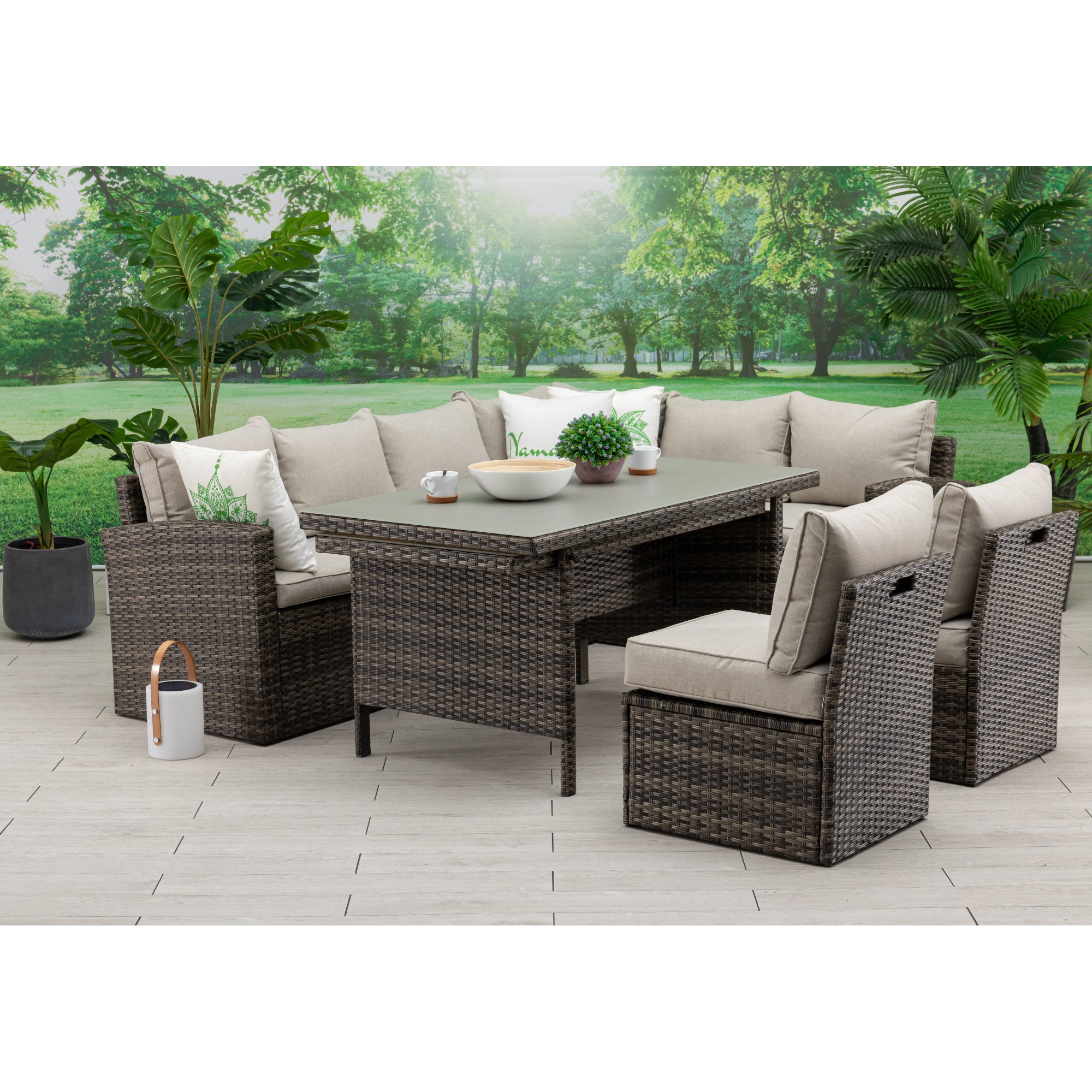 SUMMER SALE ☀️⛱️🏝️ XXL Dining Eck-Lounge Set Monza inkl. Sessel mit ausziehbarem Tisch beidseitig stellbar