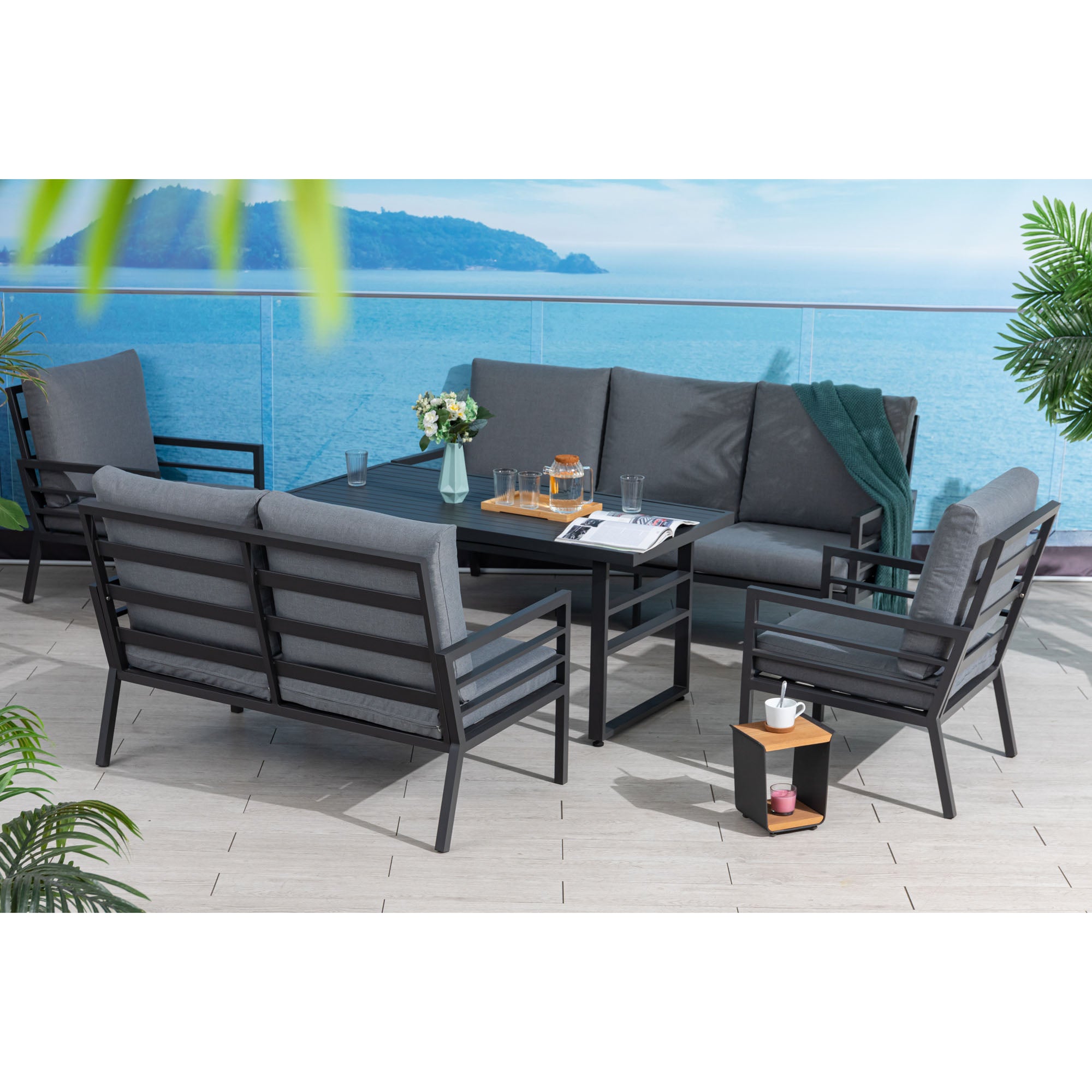 XXL Designer Aluminium Dining Lounge Set Osaka / hoher Tisch ideal zum Speisen
