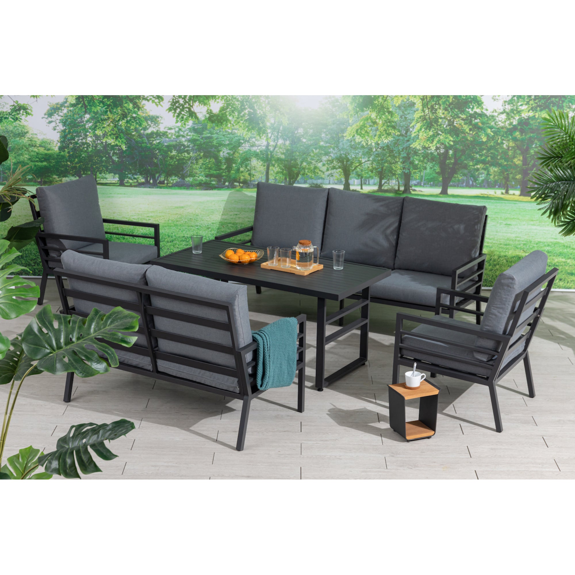 XXL Designer Aluminium Dining Lounge Set Osaka / hoher Tisch ideal zum Speisen