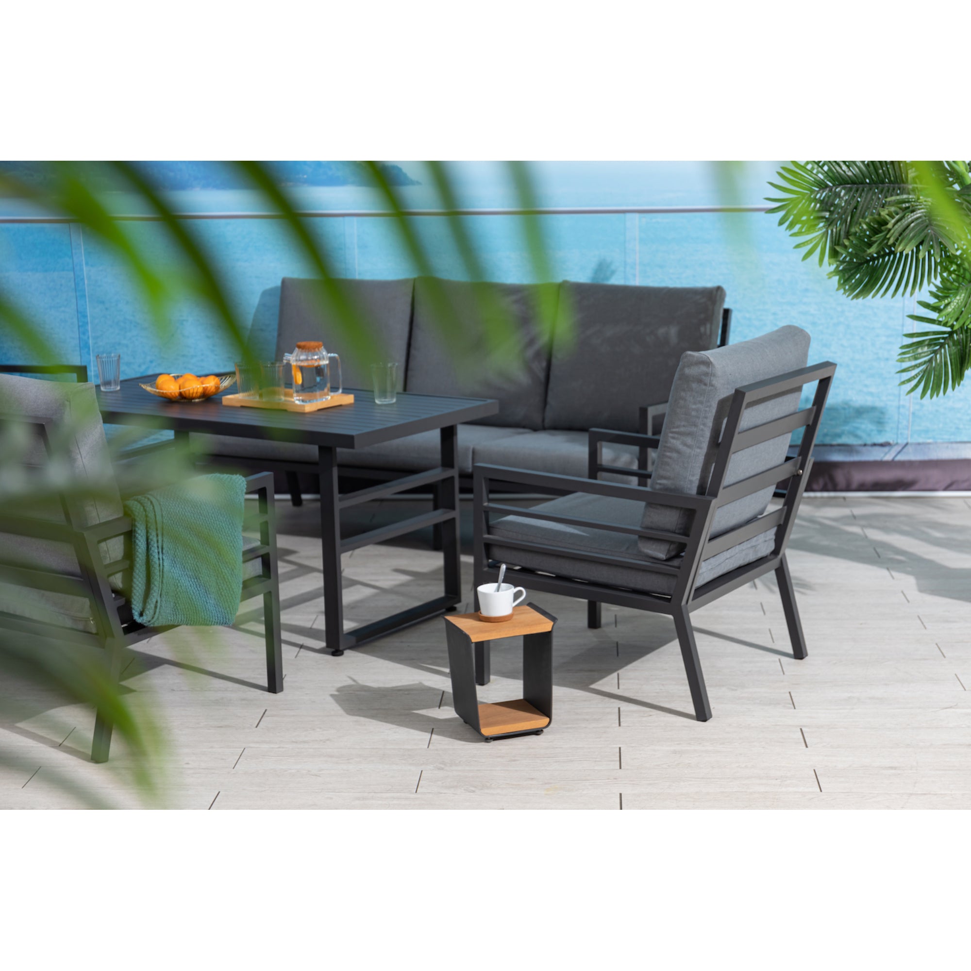 Erstklassikes Komfort Dining Lounge Set Osaka / hoher Tisch ideal zum Speisen / bequeme Kissen