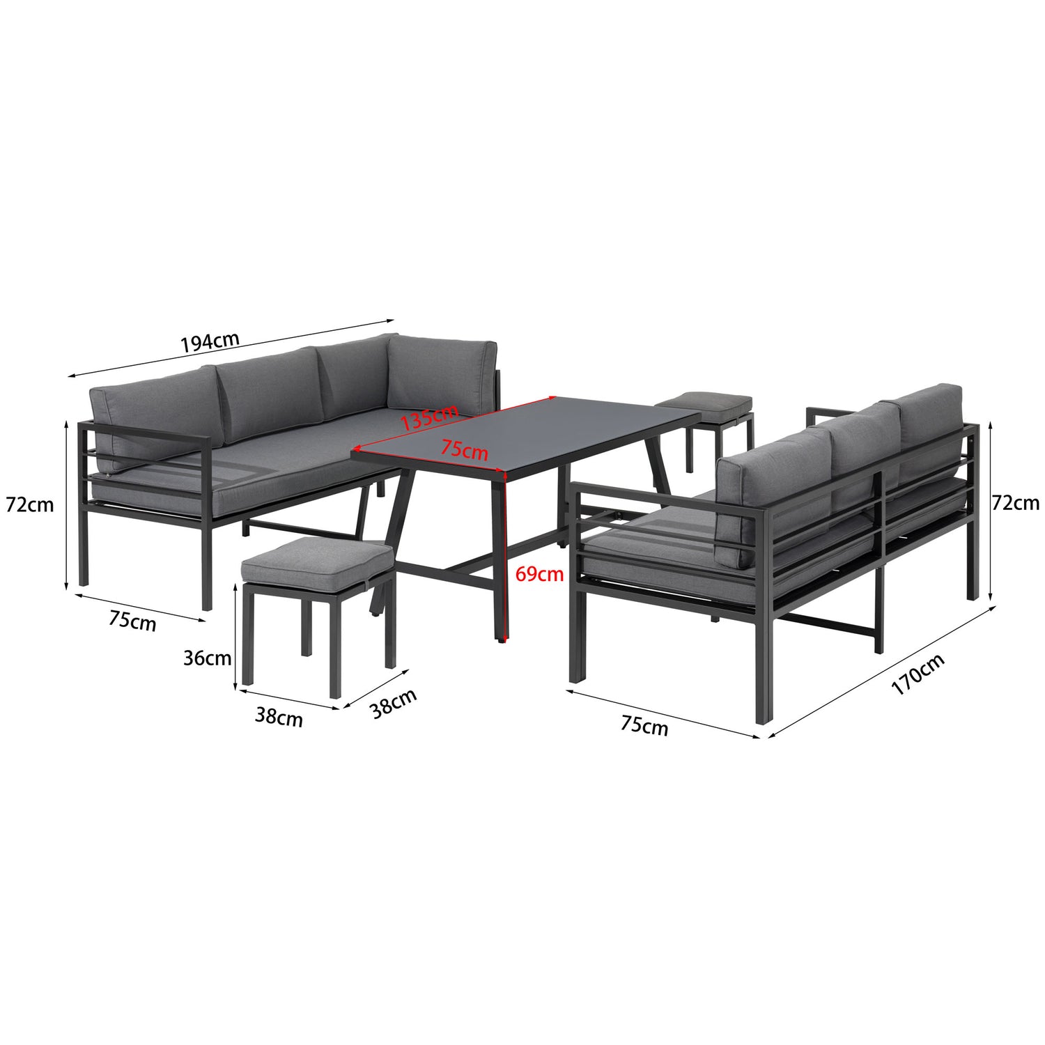 Alu Dining Lounge Set Lardo mit  3in1 Funktion / Wetterfest