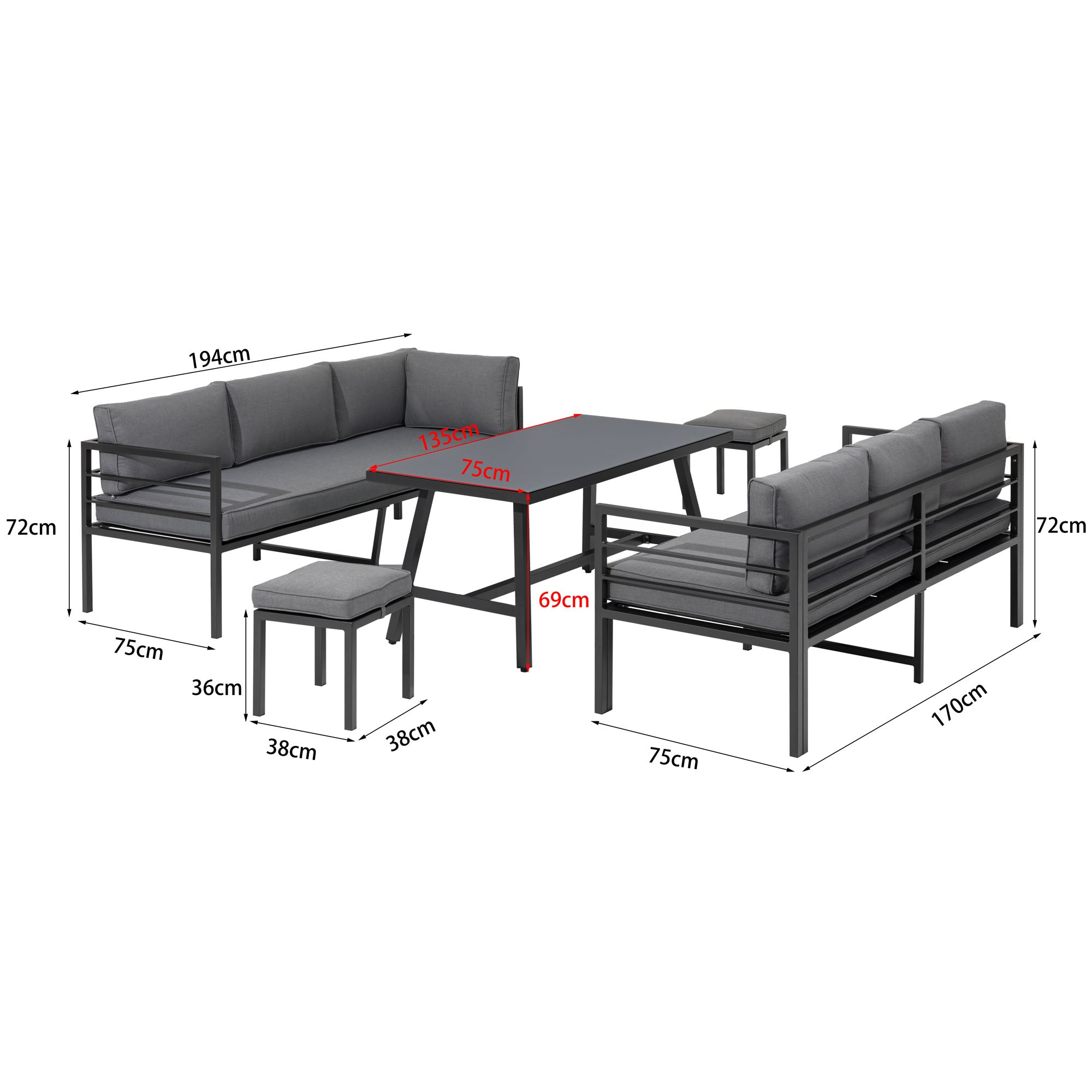 Alu Dining Lounge Set Lardo mit 3in1 Funktion / Wetterfest inkl Auflagen