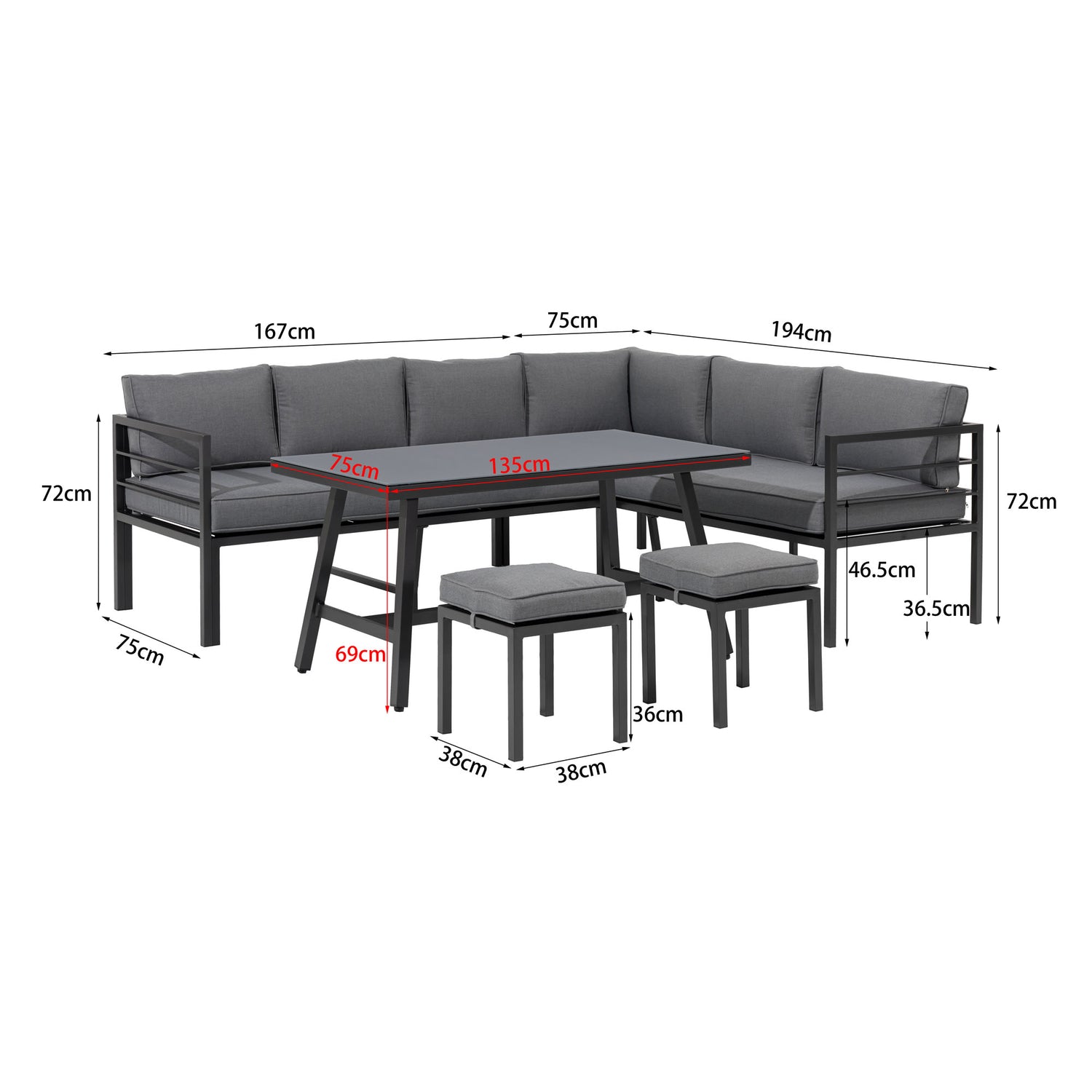 Alu Dining Lounge Set Lardo mit  3in1 Funktion / Wetterfest