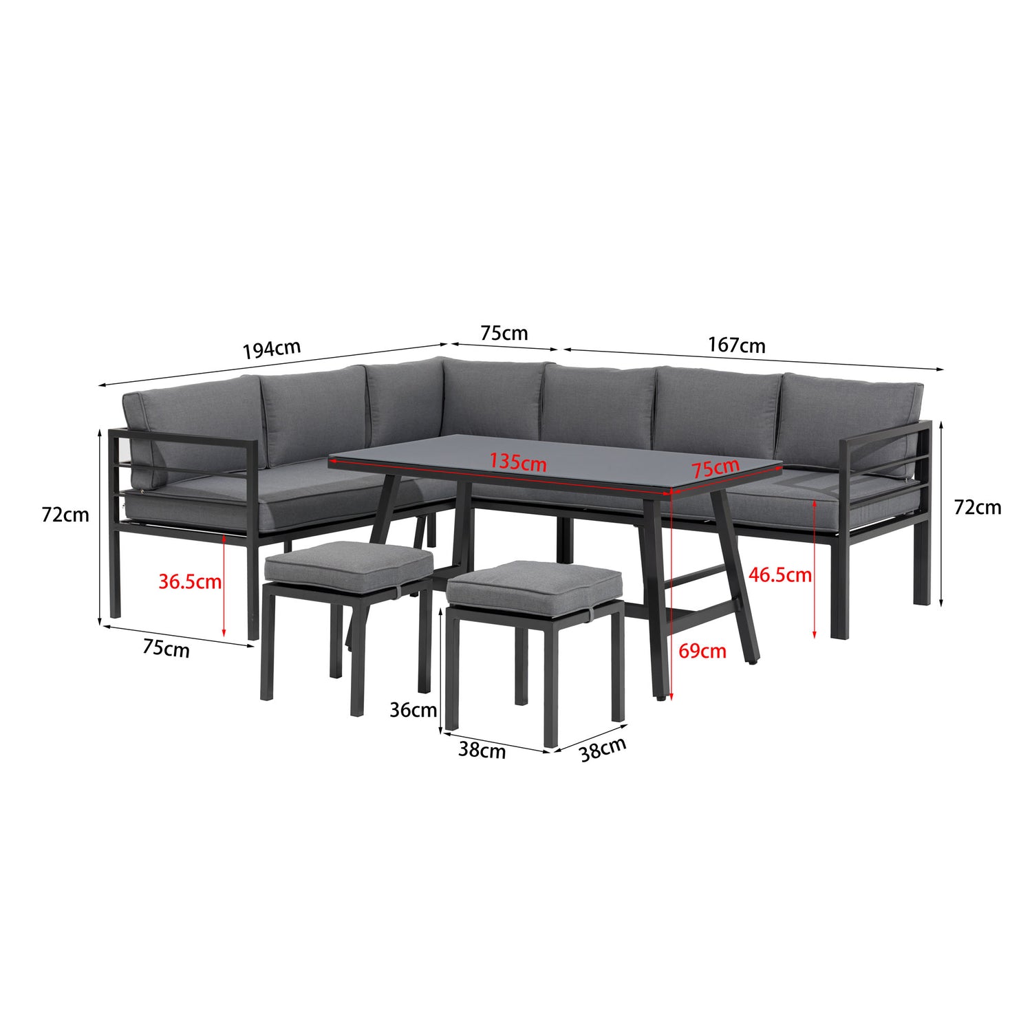 Alu Dining Lounge Set Lardo mit  3in1 Funktion / Wetterfest