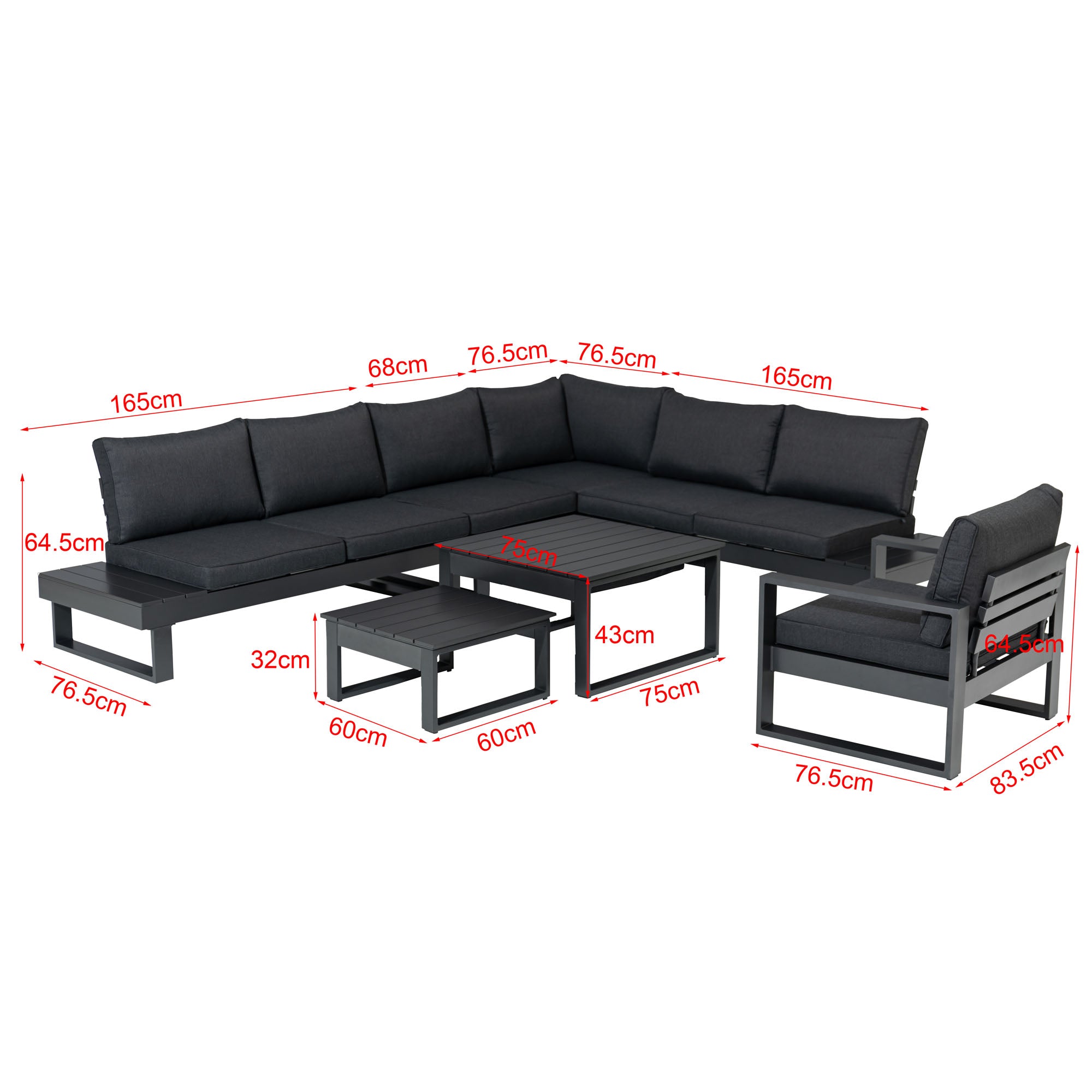 Designer Aluminium Lounge Black Baracoa / Modern & voll im Trend