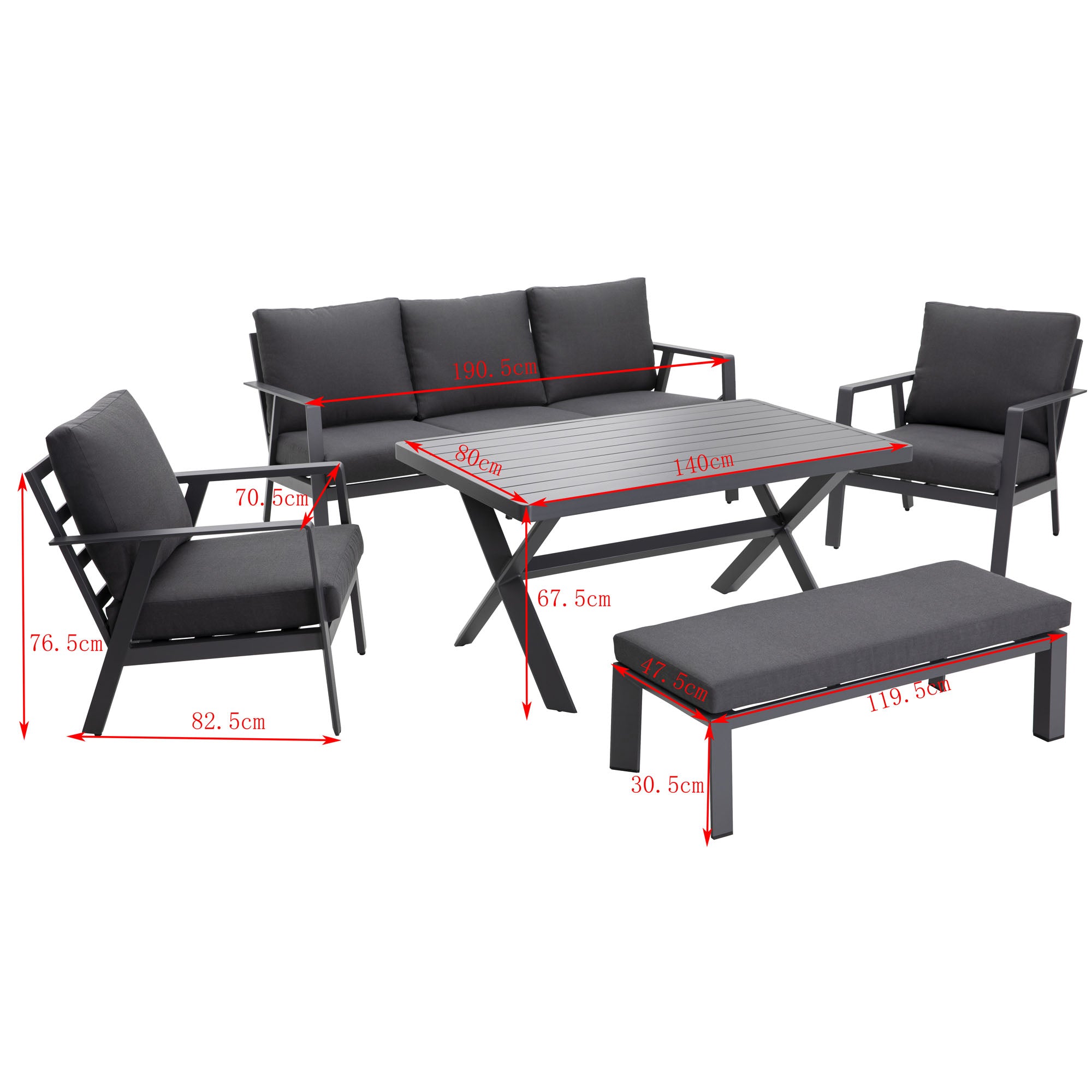 Design! Lounge Set Salina / Pures Aluminium in Anthrazit / Modern & Trendig