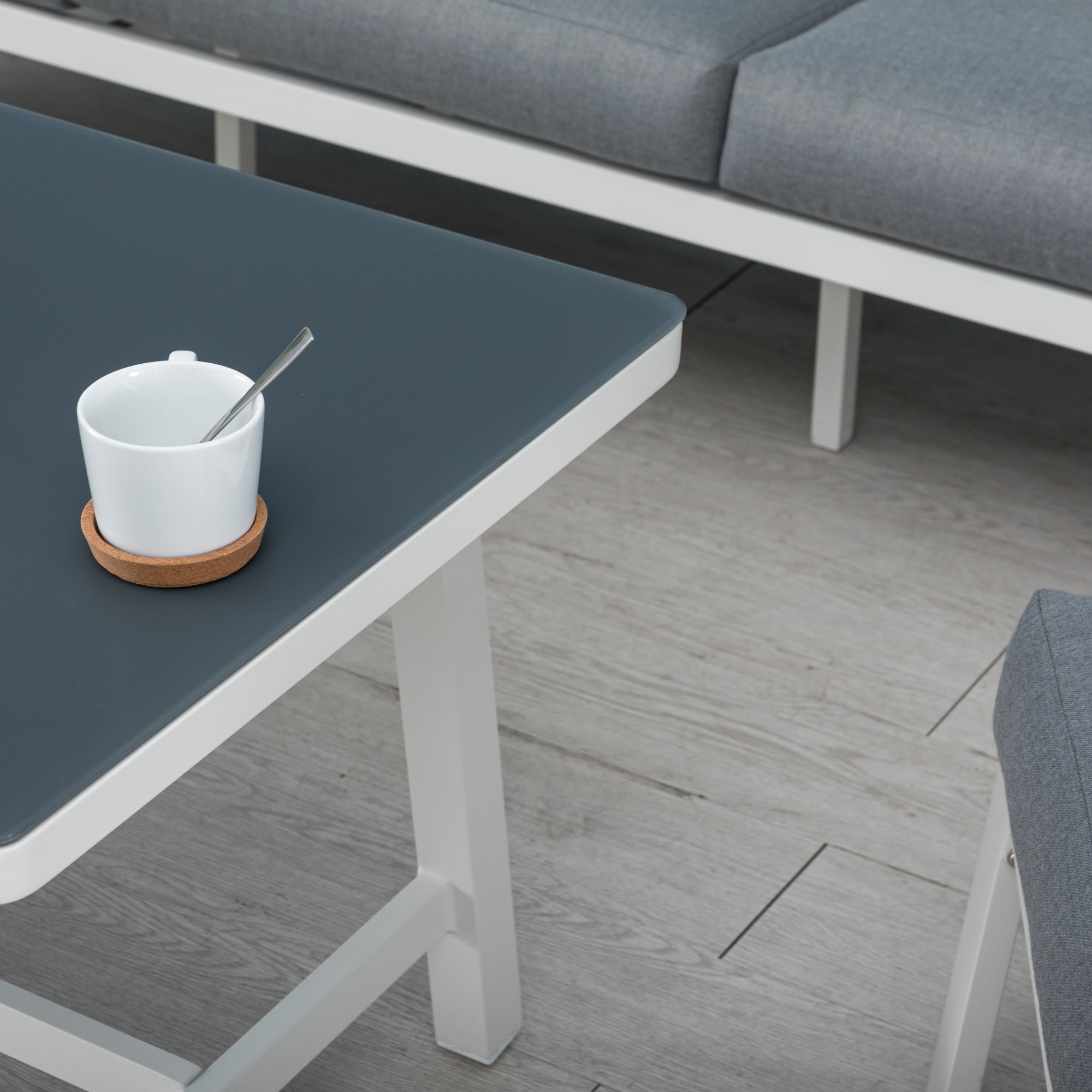 Eleganz in Weiß & Grau... Lounge Set Matera Alu / Rope, extra hoher Rücken zum bequemen verweilen