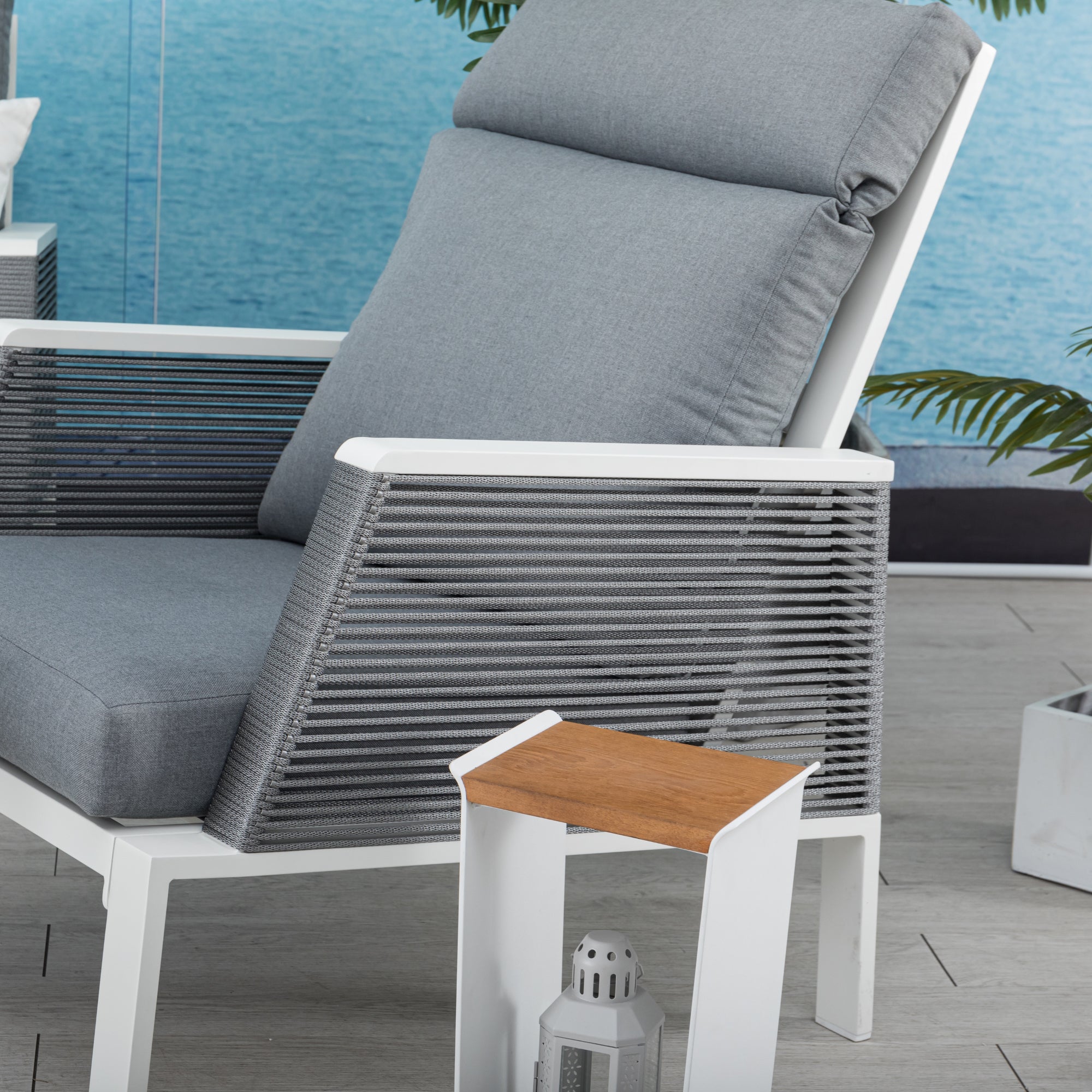 Eleganz in Weiß & Grau... Lounge Set Matera Alu / Rope, extra hoher Rücken zum bequemen verweilen