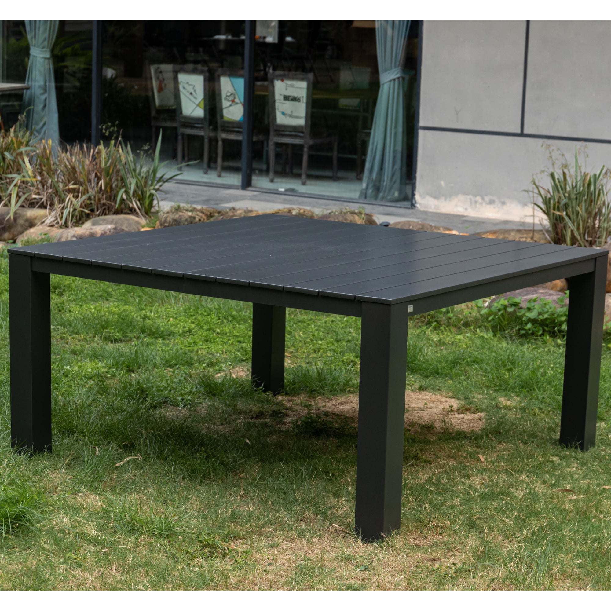 17 tlg. Alu / Rope Essgruppe Lexi grau + Trento XXL Tisch - bestehend aus: 8x Lexi Stapelsessel inkl. Sitzkissen + XXL Aluminium Tisch Trento ca. 152x152 cm