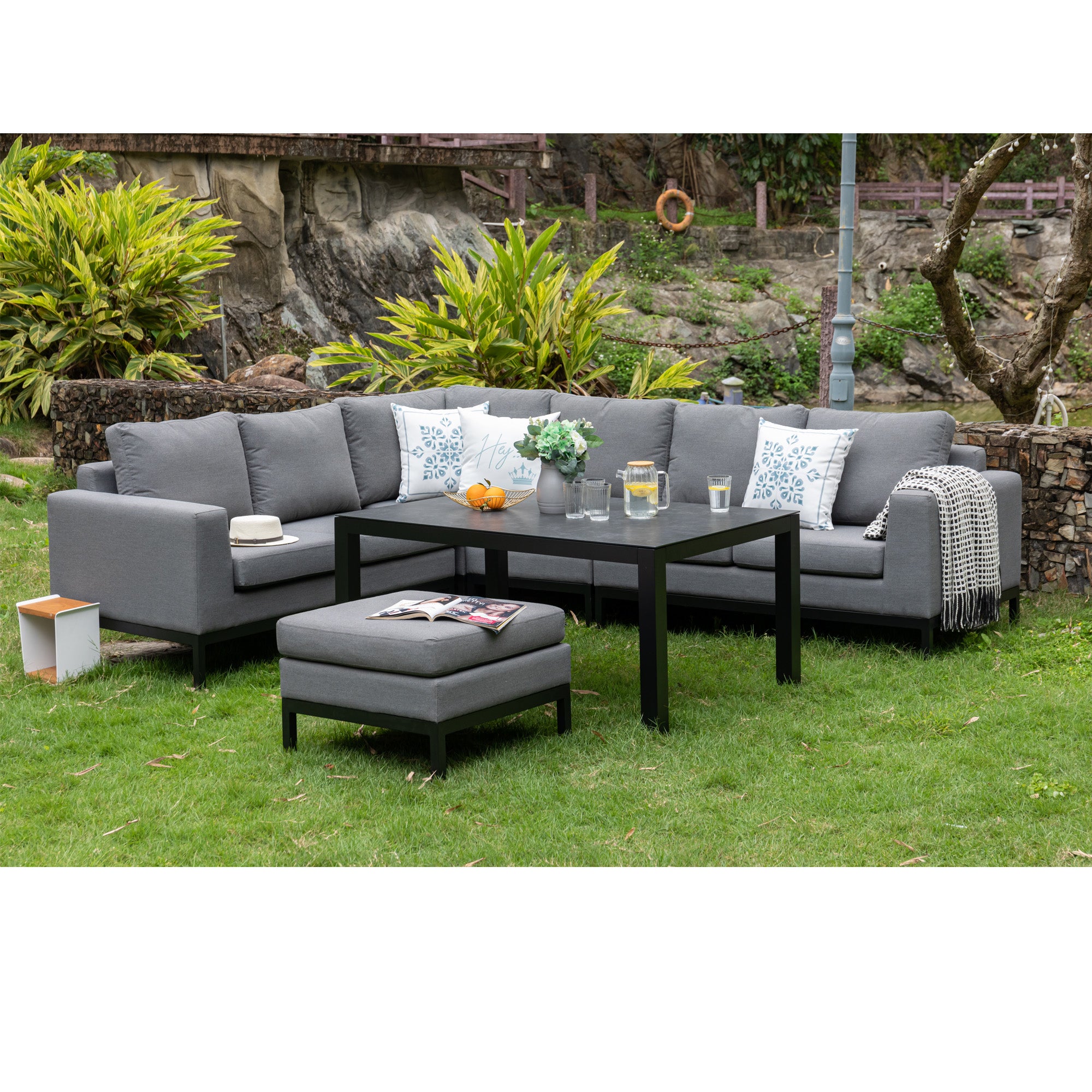 ⚽️ 🏆Unser WM Special! ⚽️🏆 LUXUS! Outdoor Lounge Set Tarent 100% wetterfest mit LIKA-TEX® Bezug in der Trendfarbe ash