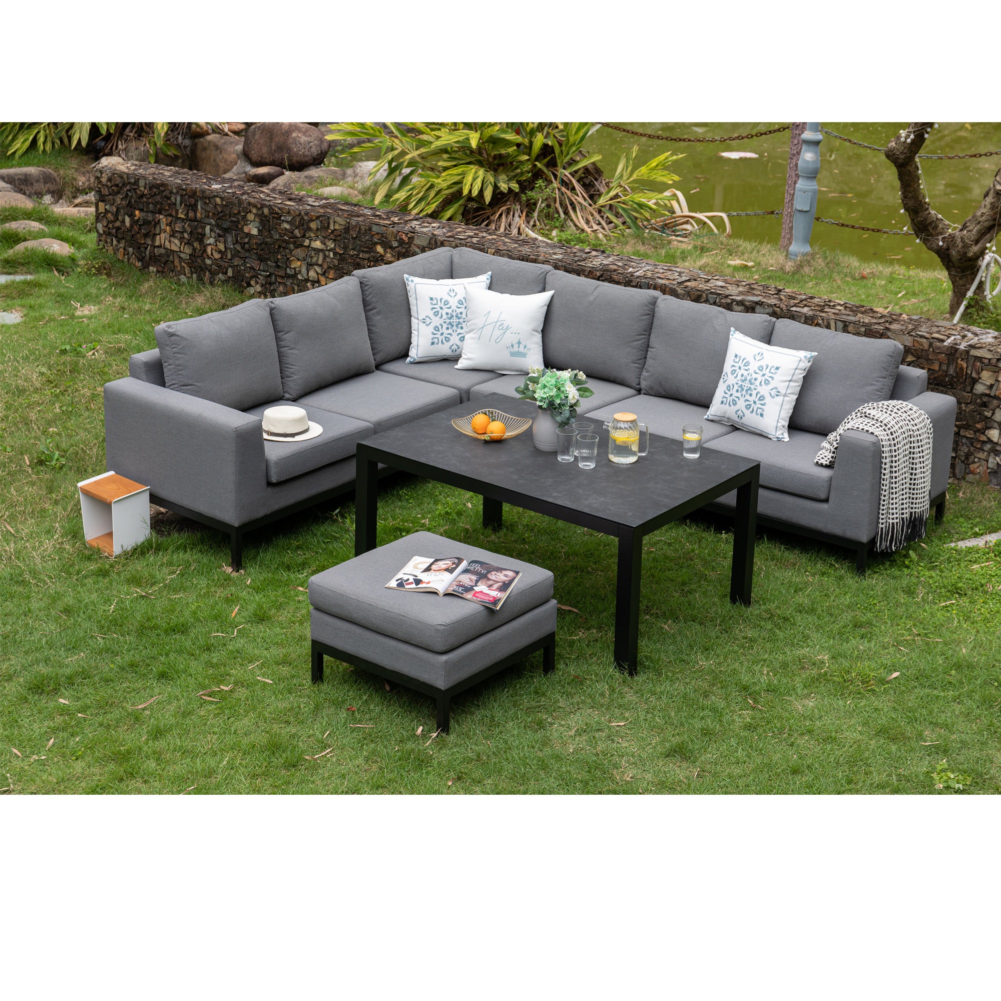 ⚽️ 🏆Unser WM Special! ⚽️🏆 LUXUS! Outdoor Lounge Set Tarent 100% wetterfest mit LIKA-TEX® Bezug in der Trendfarbe ash