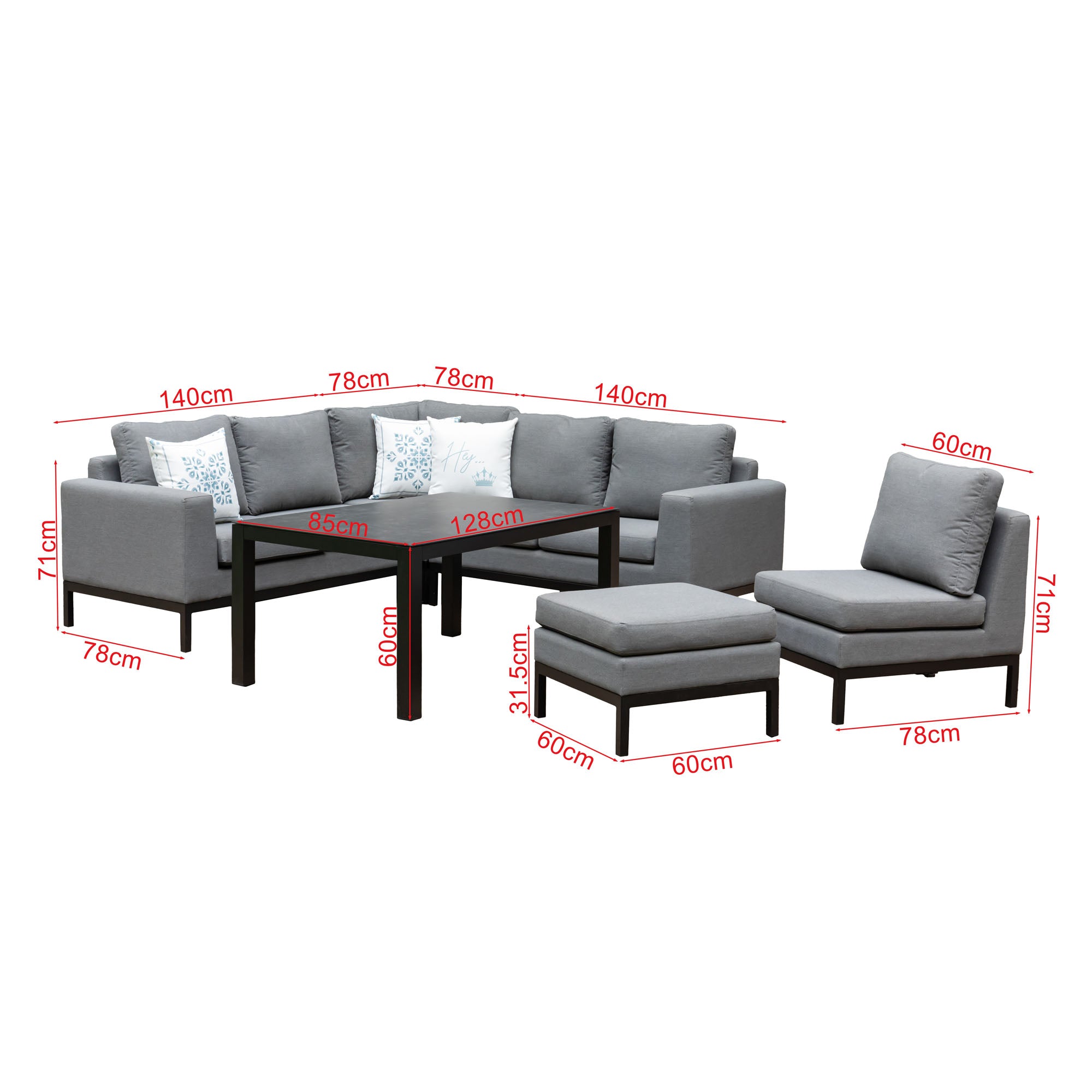 ⚽️ 🏆Unser WM Special! ⚽️🏆 LUXUS! Outdoor Lounge Set Tarent 100% wetterfest mit LIKA-TEX® Bezug in der Trendfarbe ash
