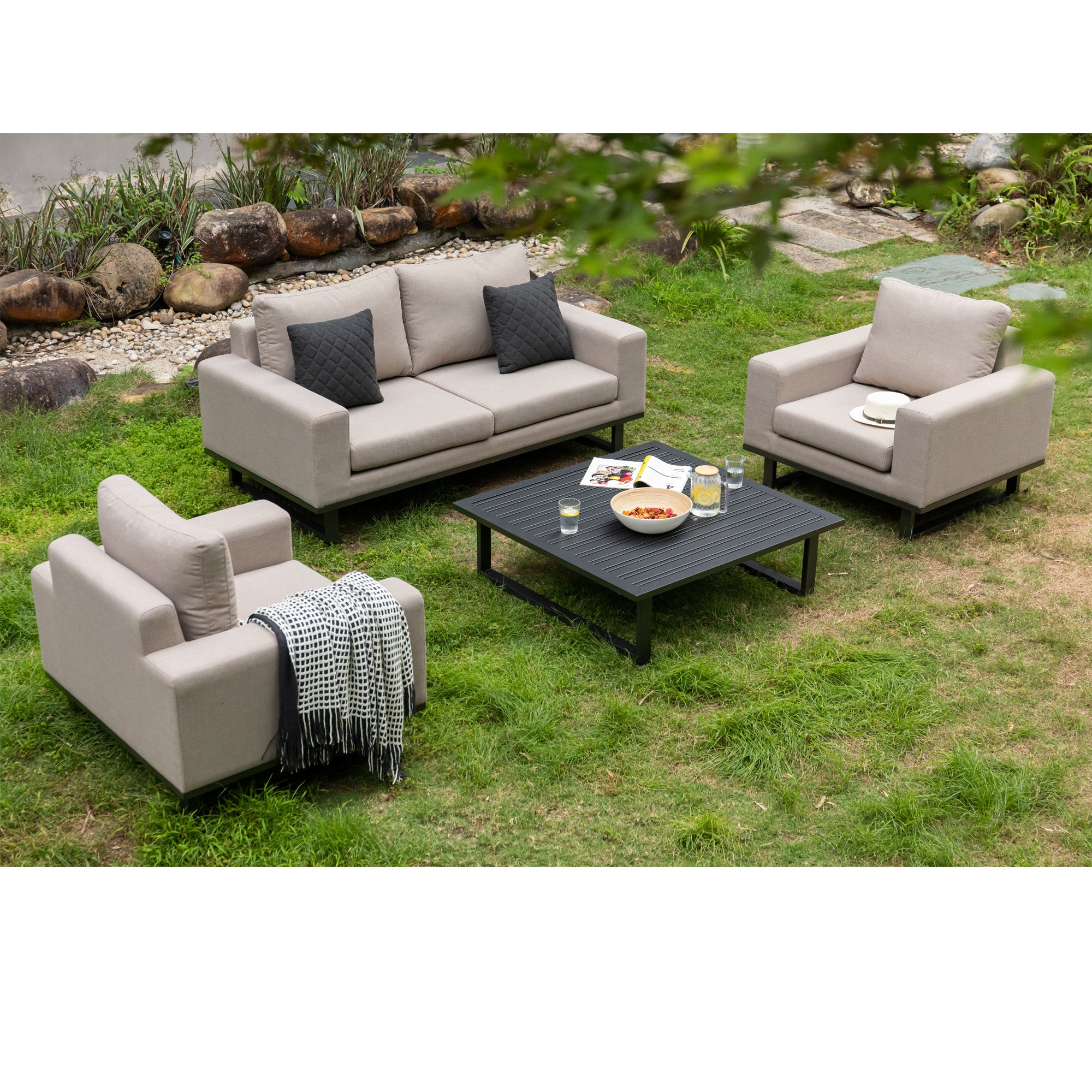 LUXUS! Outdoor Lounge Set Sava 100% wetterfest mit LIKA-TEX® Bezug sand (natur)