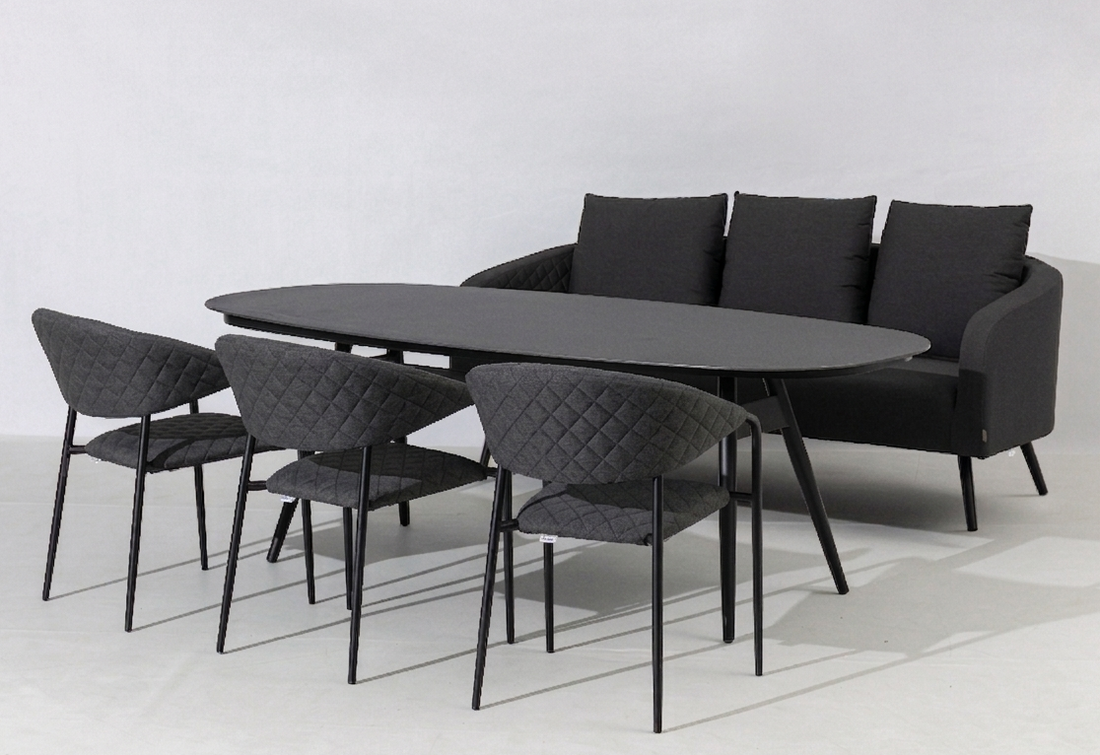 Luxus Outdoor Set Puro- bestehend aus: Ovaler Puro Tisch, 1 x Sofa Puro + 3 x Puro Stapelsessel / 100% wetterfest LIKA-TEX® Bezug anthrazit
