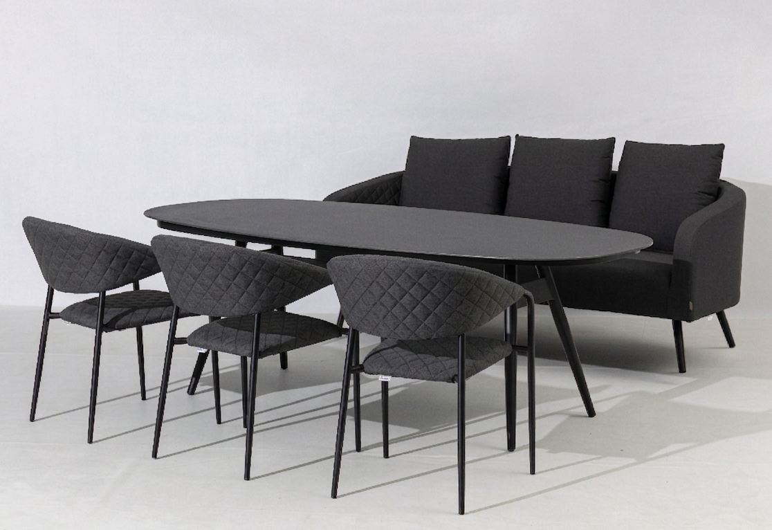 Luxus Outdoor Set Puro- bestehend aus: Ovaler Puro Tisch, 1 x Sofa Puro + 3 x Puro Stapelsessel / 100% wetterfest LIKA-TEX® Bezug anthrazit