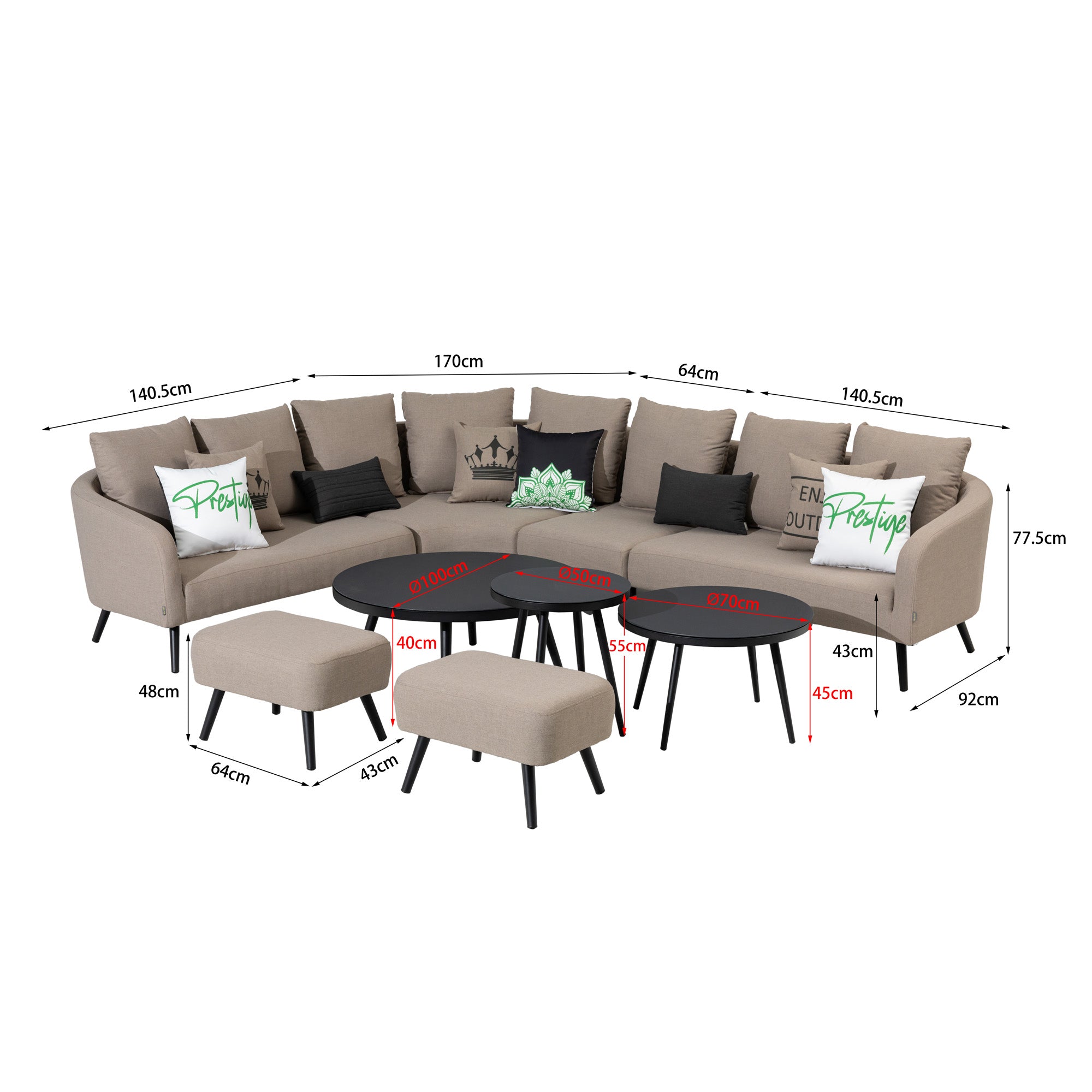 LUXUS PUR! Outdoor Lounge Set Riviera 100% wetterfest mit LIKA-TEX® Bezug sand