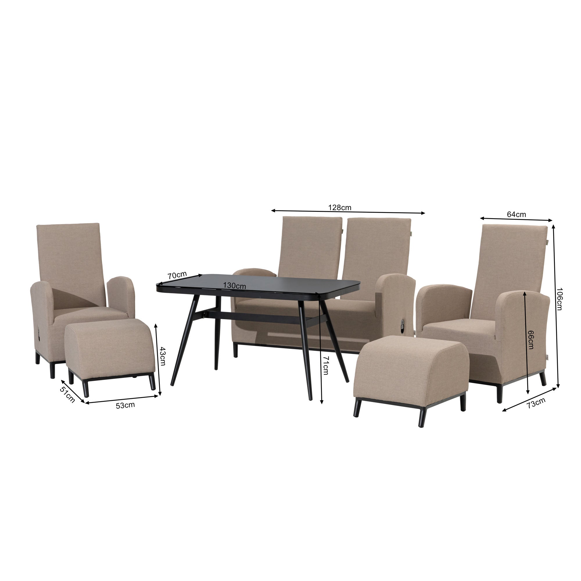 Outdoor Dining Lounge Set Oasis 100% wetterfest LIKA-TEX® Bezug sand (natur) / Rücken verstellbar