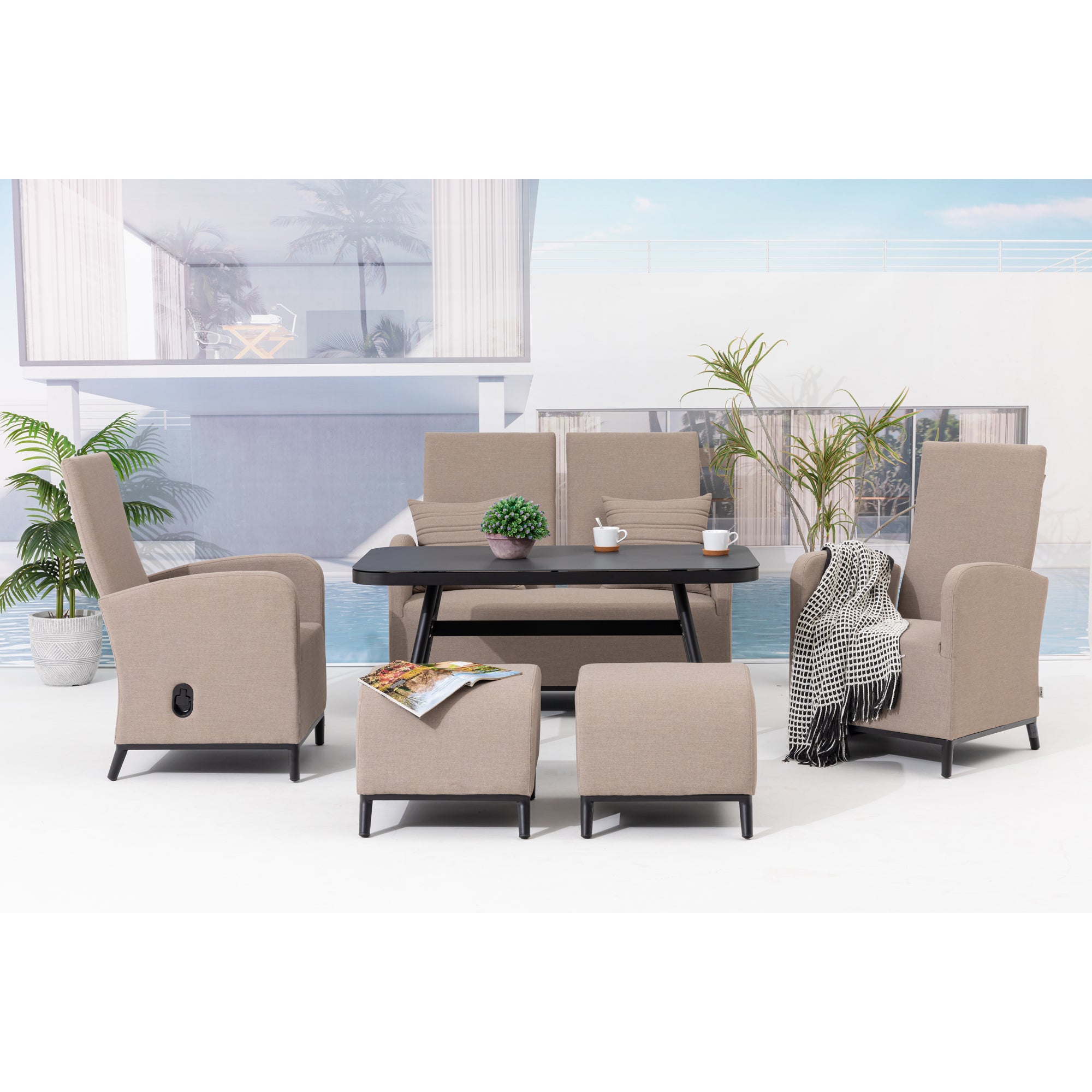 Outdoor Dining Lounge Set Oasis 100% wetterfest LIKA-TEX® Bezug sand (natur) / Rücken verstellbar