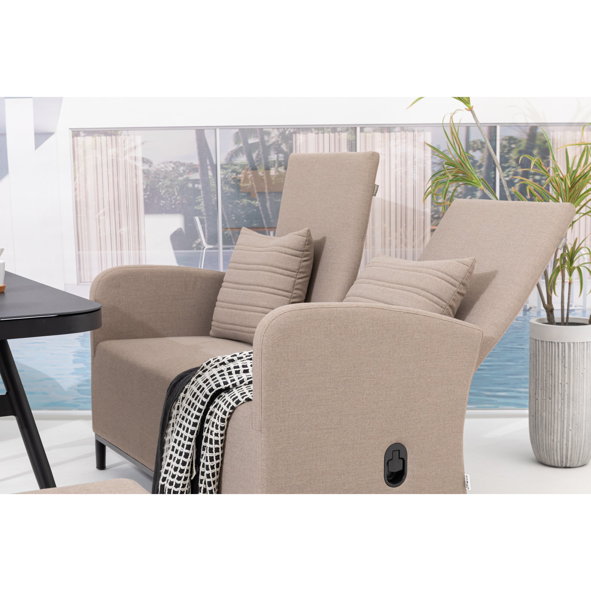 Outdoor Dining Lounge Set Oasis 100% wetterfest LIKA-TEX® Bezug sand (natur) / Rücken verstellbar